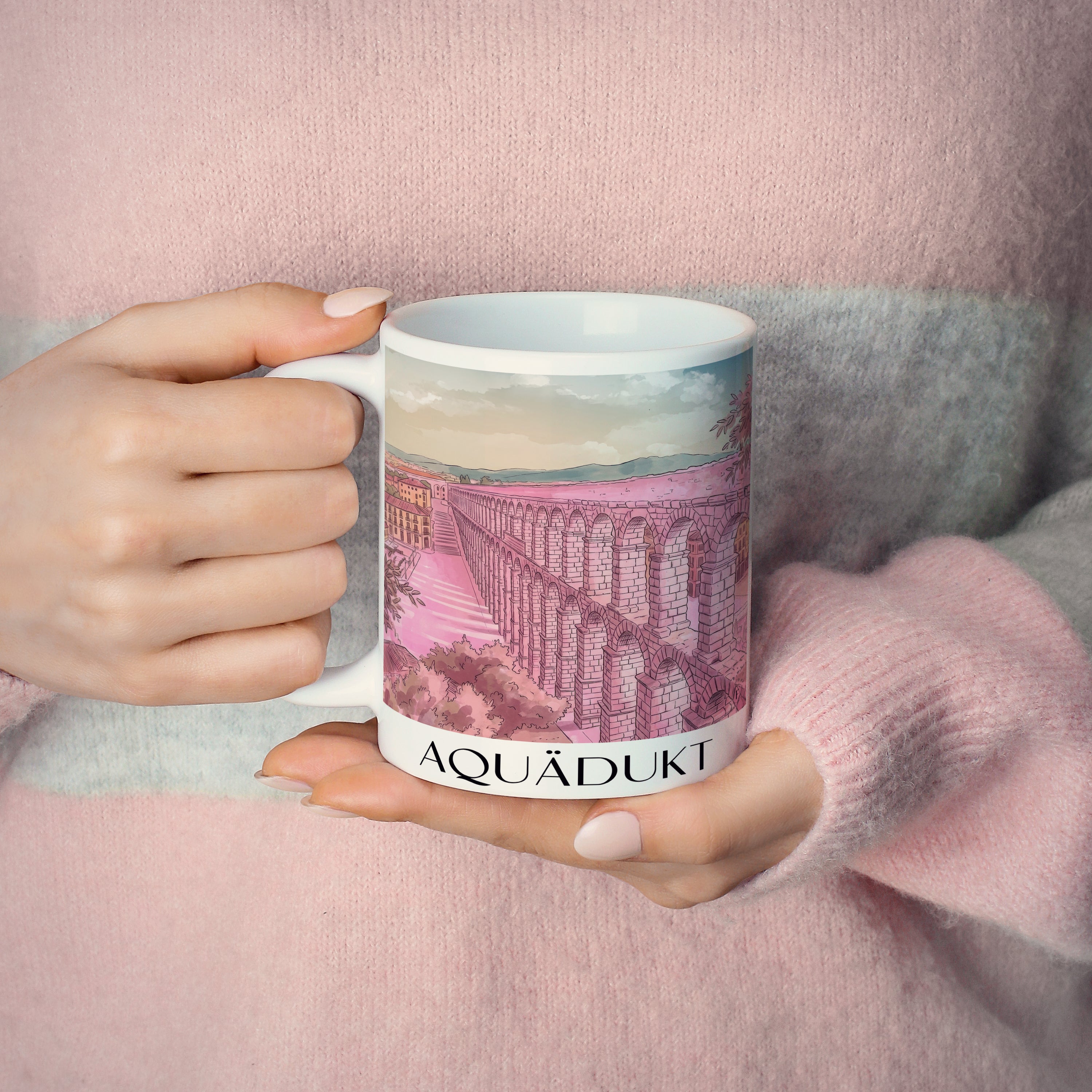 aquädukt-segovia-spanien-kaffeebecher-aquarell-pink-rosa