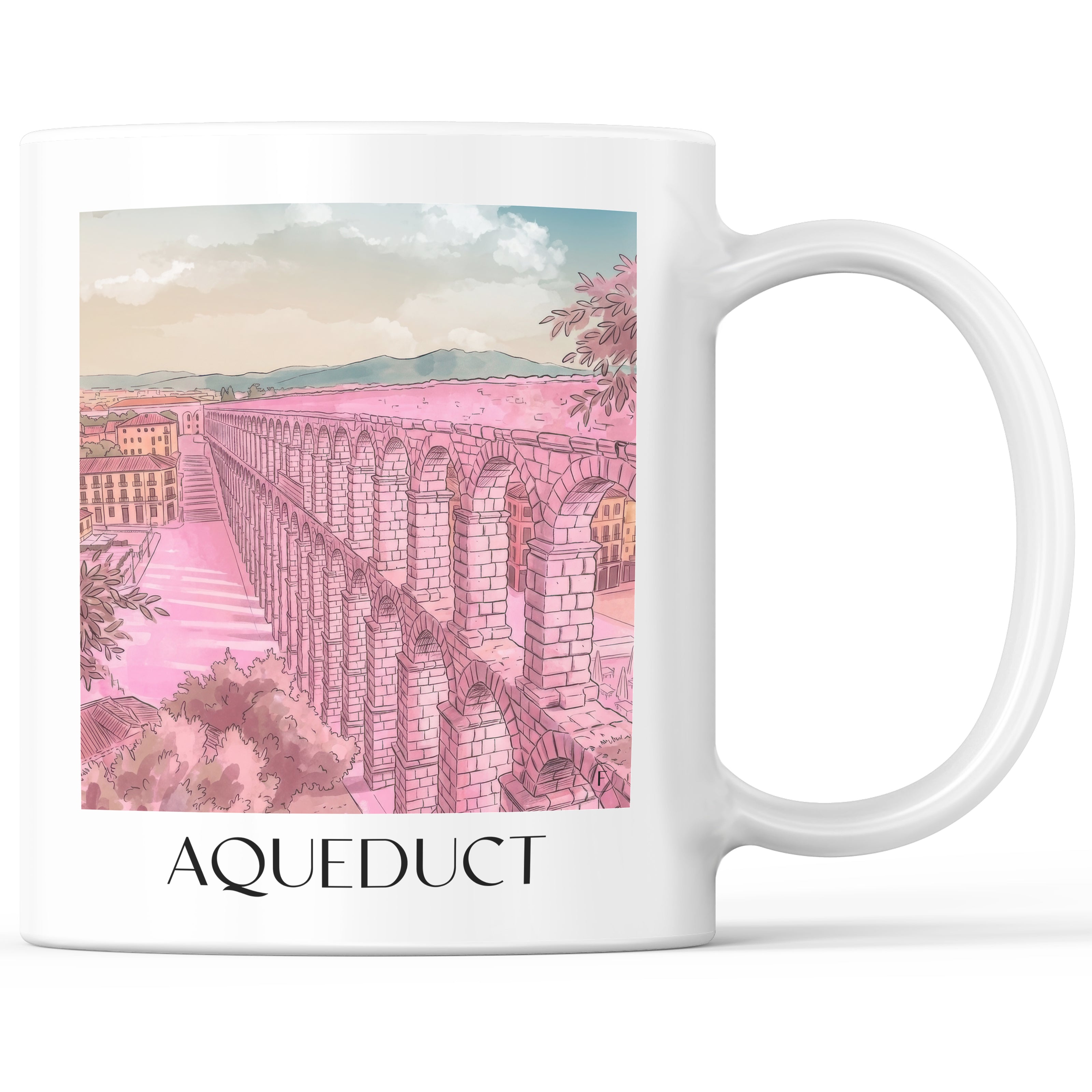 Aquädukt Kaffeebecher - Segovia - Spanien Becher - Kaffeetasse im Aquarell Pink Stil - favplace