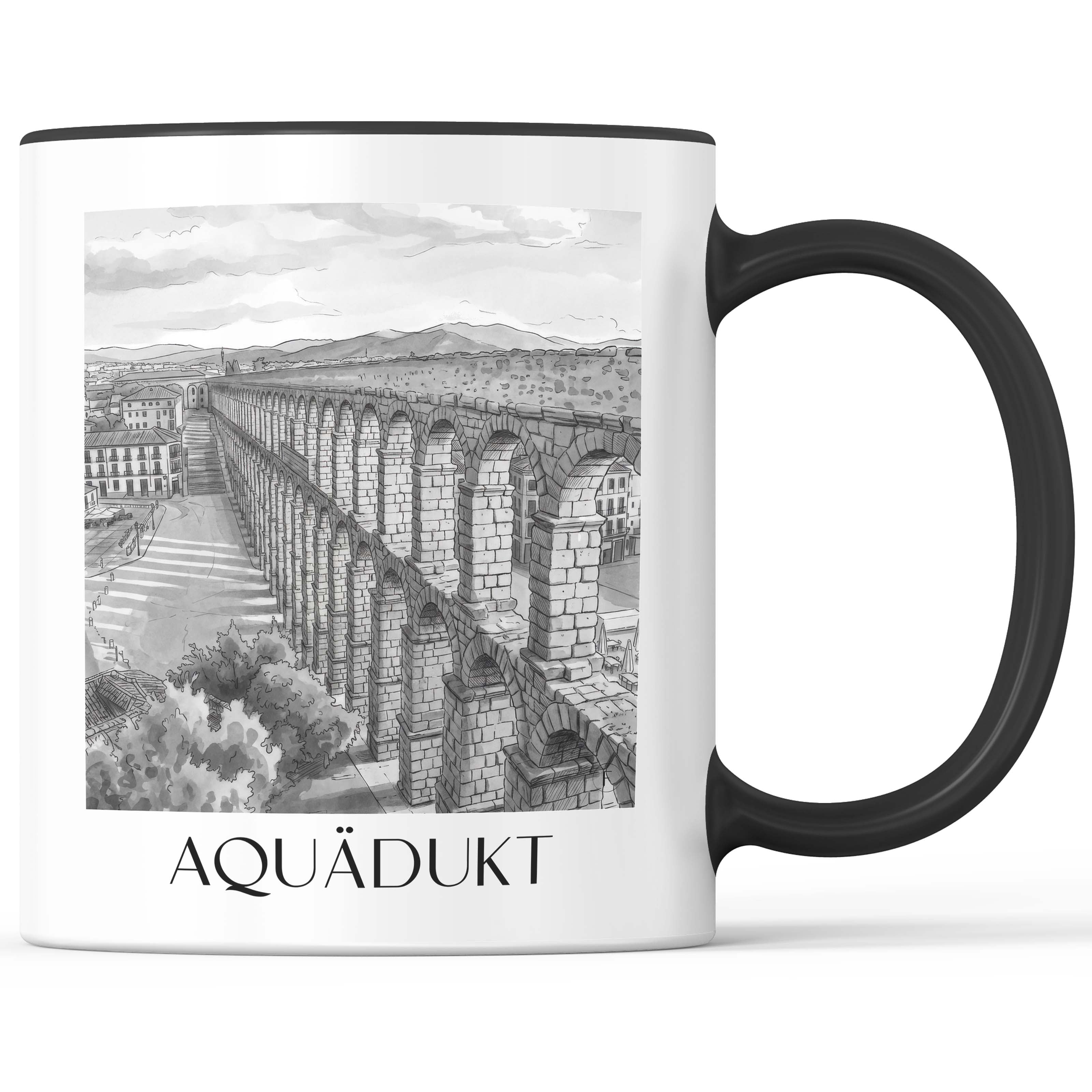 aquädukt-segovia-spanien-kaffeebecher-aquarell-schwarz-weiss
