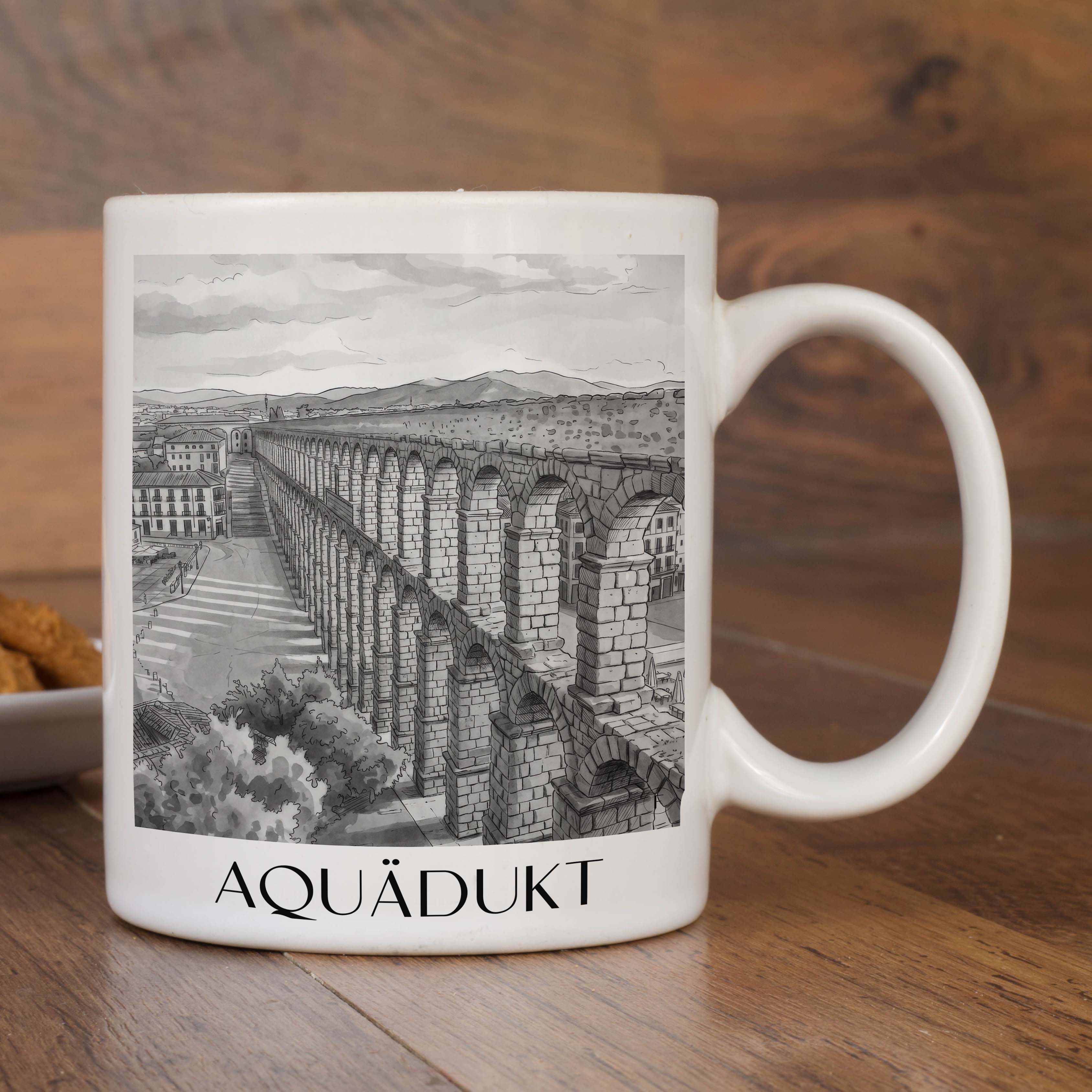 aquädukt-segovia-spanien-kaffeebecher-aquarell-schwarz-weiss