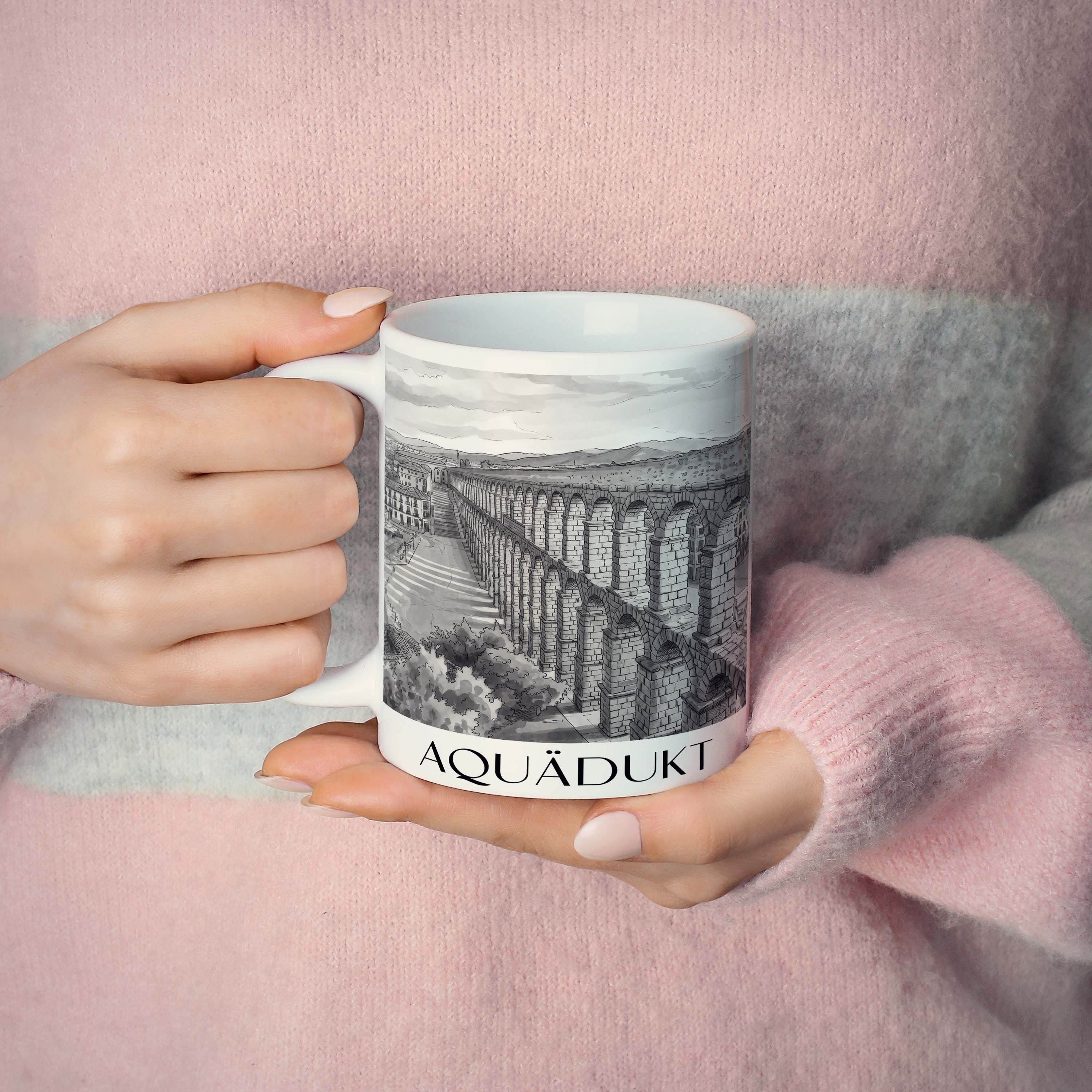aquädukt-segovia-spanien-kaffeebecher-aquarell-schwarz-weiss