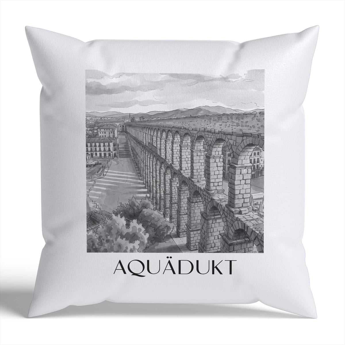 aquädukt-segovia-spanien-kissenbezug-aquarell-schwarz-weiss