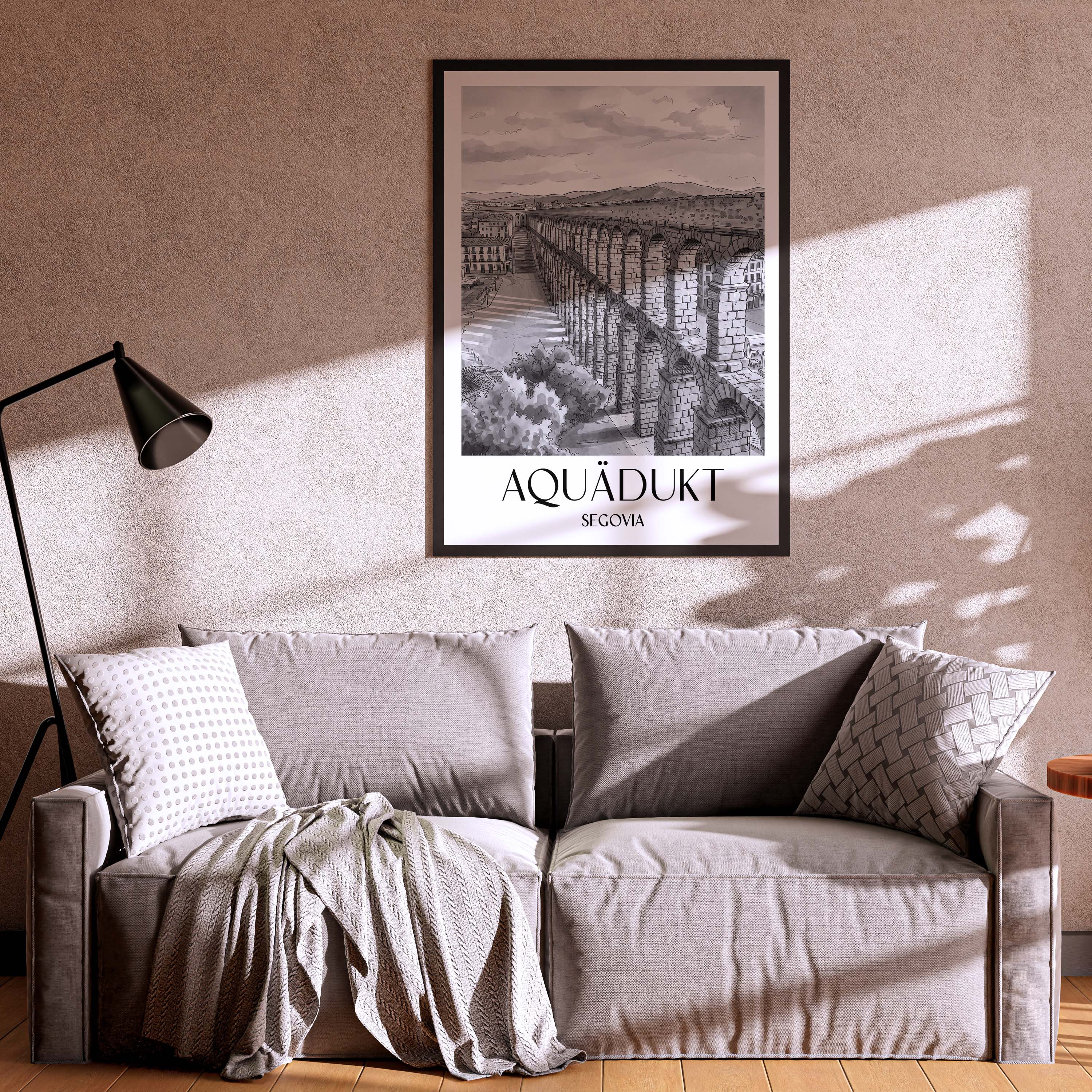 aquädukt-segovia-spanien-poster-aquarell-schwarz-weiss