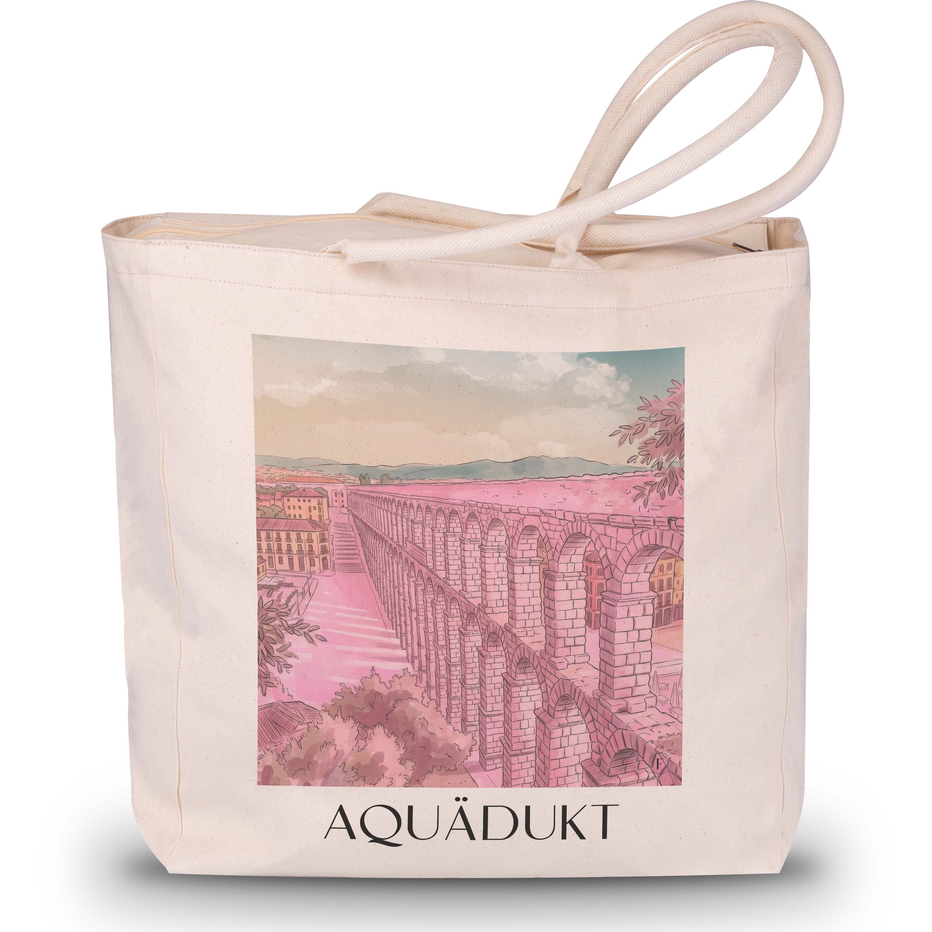 aquädukt-segovia-spanien-einkaufstasche-aquarell-pink-rosa
