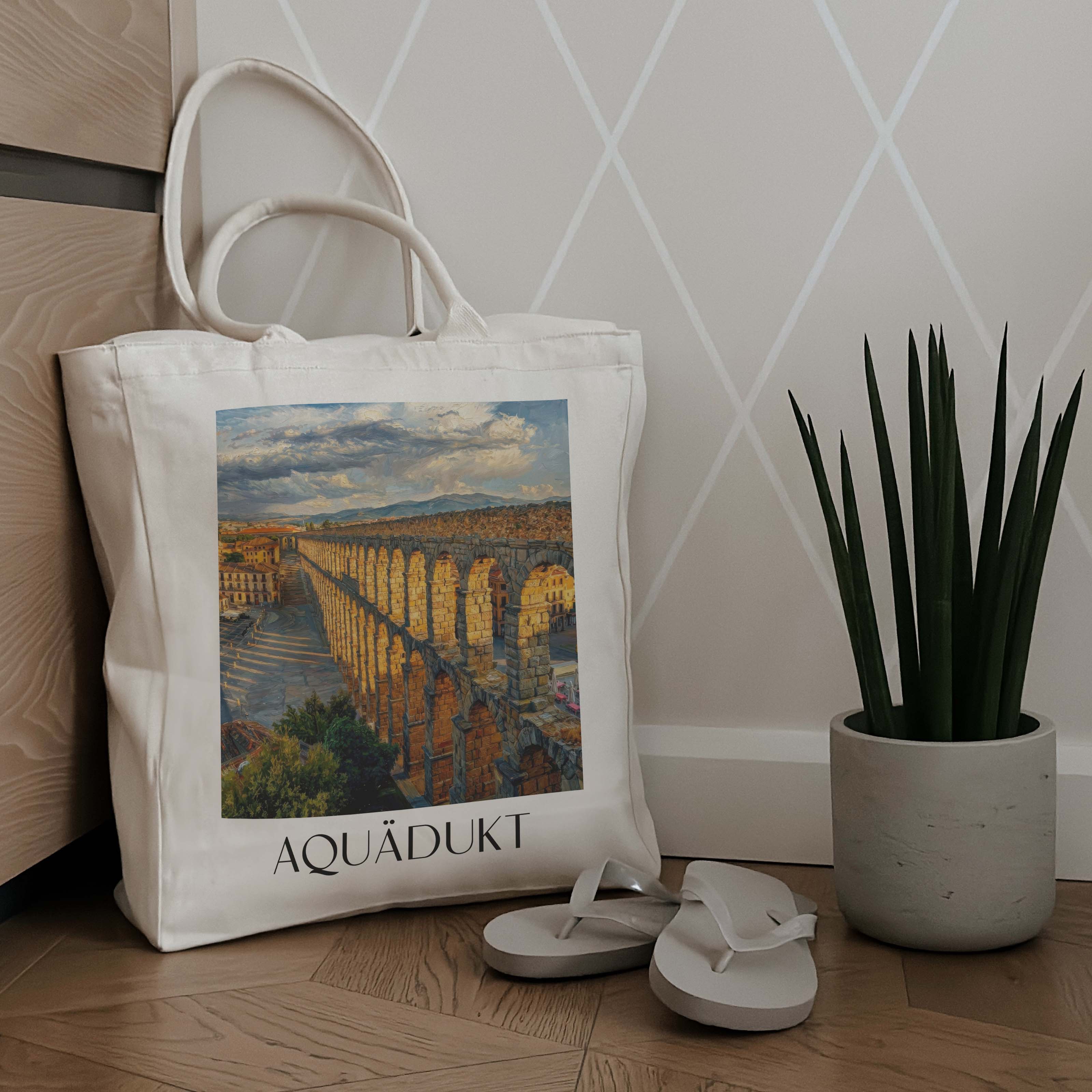 aquädukt-segovia-spanien-einkaufstasche-oil-painting-oelgemaelde