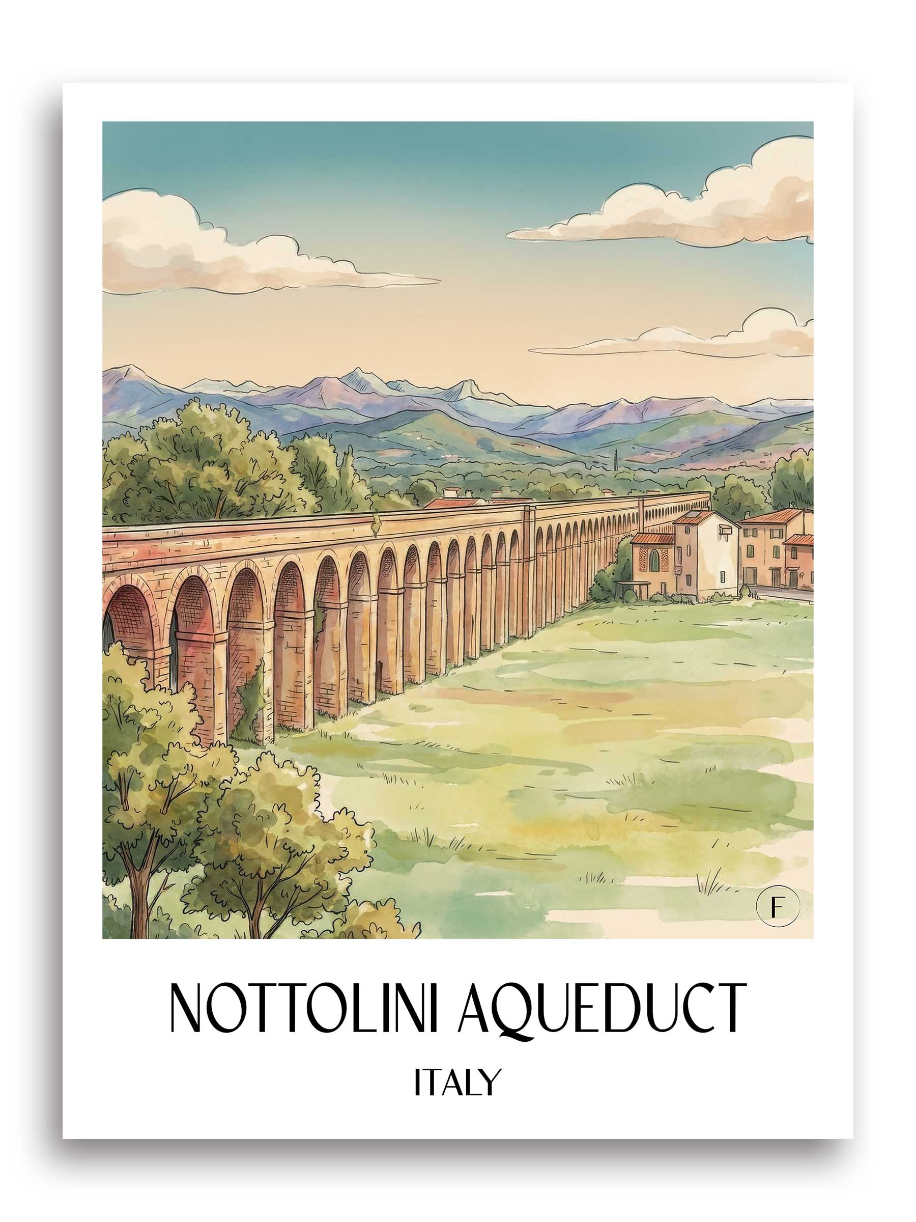 Aquädukt von Nottolini Poster - Lucca - Italien Kunstdruck - Aquarell von A4 bis A1 - favplace