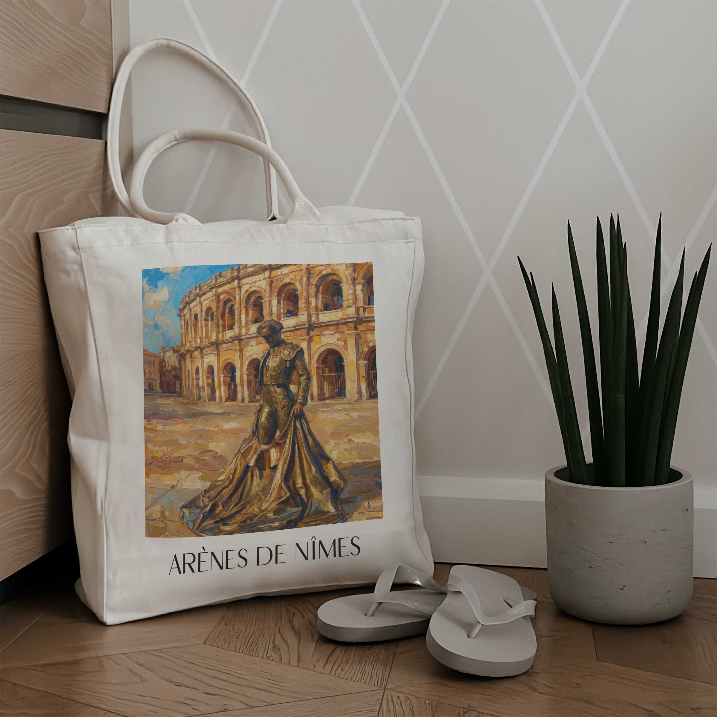 arènes-de-nîmes-okzitanien--frankreich-einkaufstasche-oil-painting-oelgemaelde
