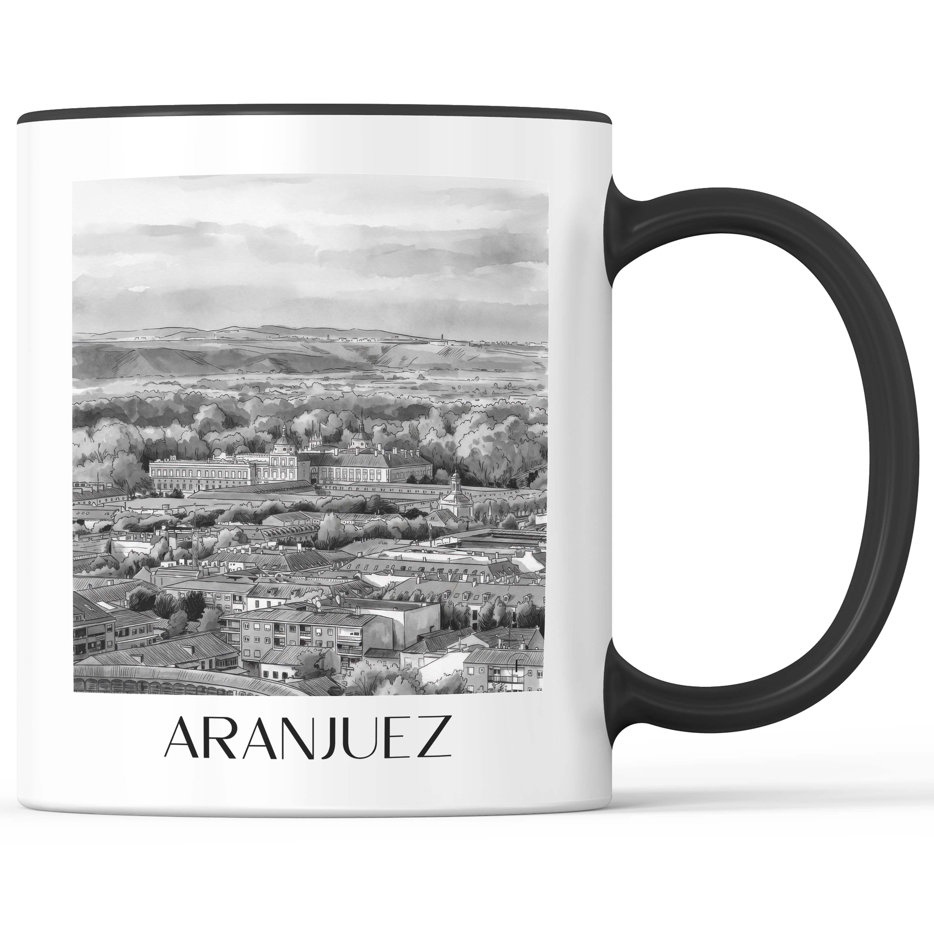 Aranjuez Kaffeebecher - Spanien - Spanien Becher - Kaffeetasse im Aquarell Schwarz-Weiß Stil - favplace
