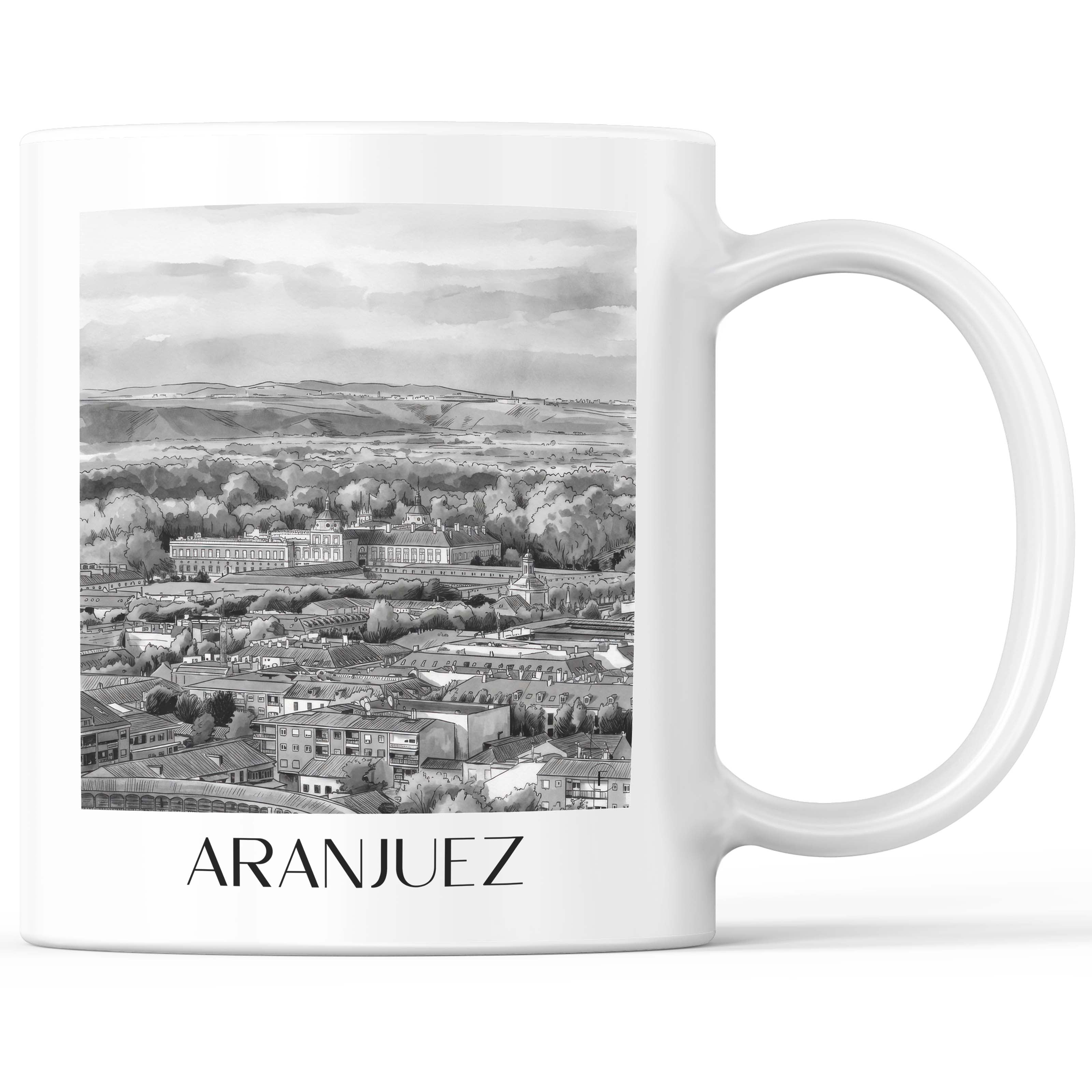 Aranjuez Kaffeebecher - Spanien - Spanien Becher - Kaffeetasse im Aquarell Schwarz-Weiß Stil - favplace