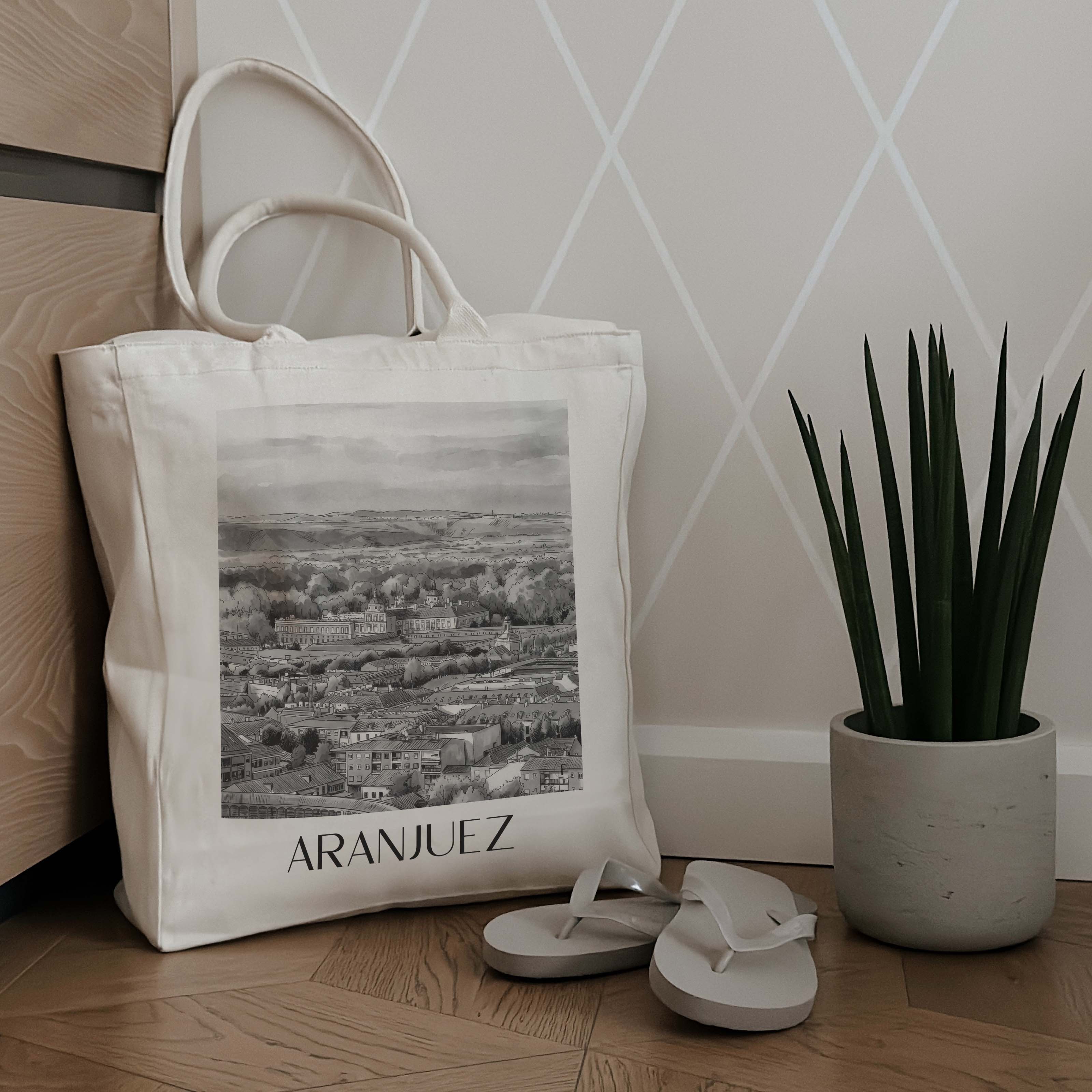 aranjuez-spanien-spanien-einkaufstasche-aquarell-schwarz-weiss