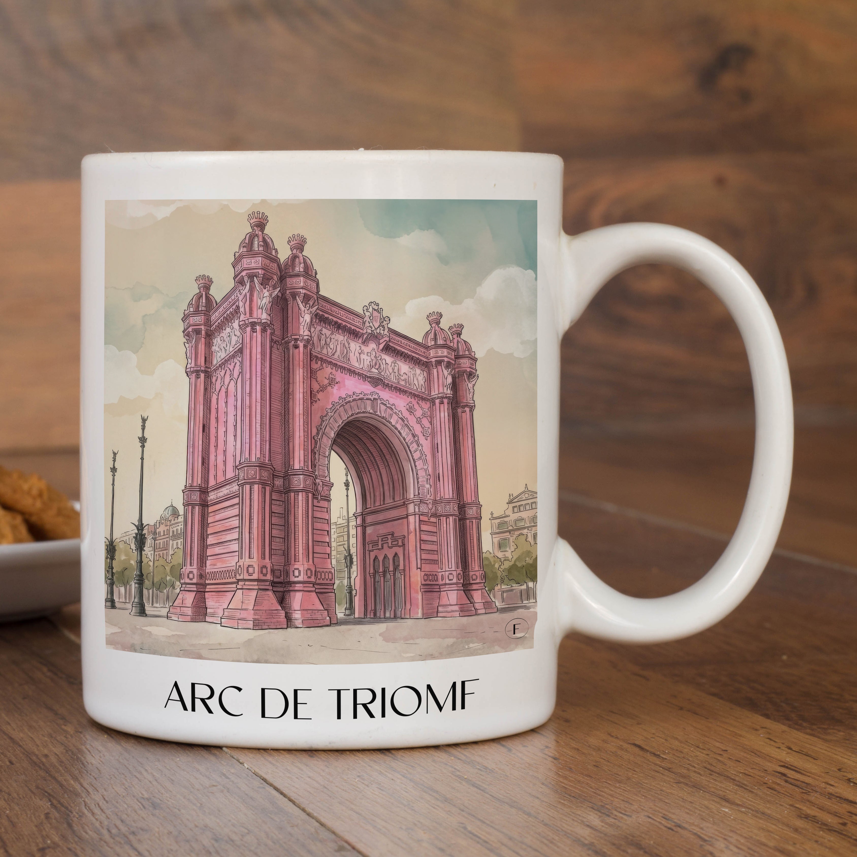 arc-de-triomf-barcelona-spanien-kaffeebecher-aquarell-pink-rosa