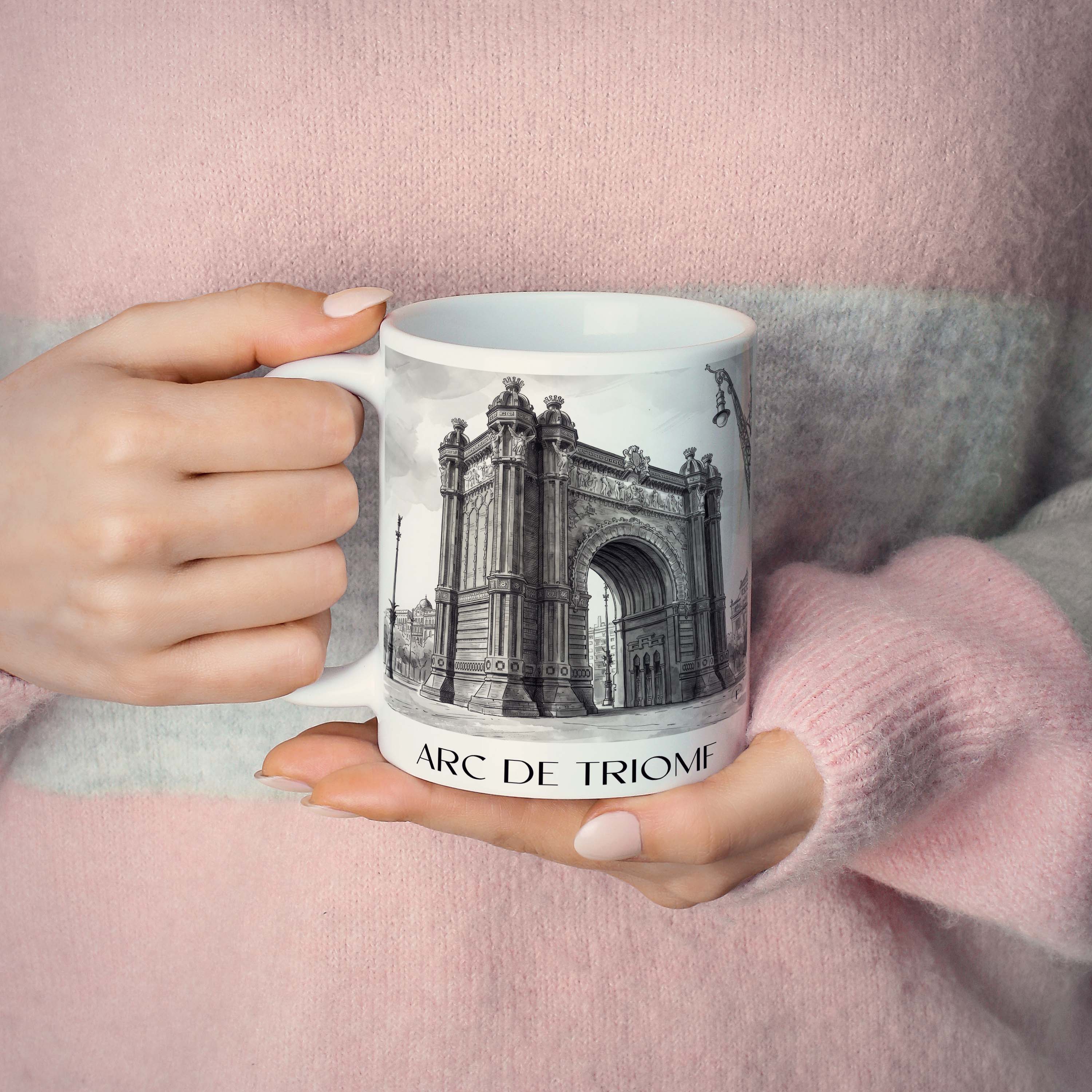 arc-de-triomf-barcelona-spanien-kaffeebecher-aquarell-schwarz-weiss