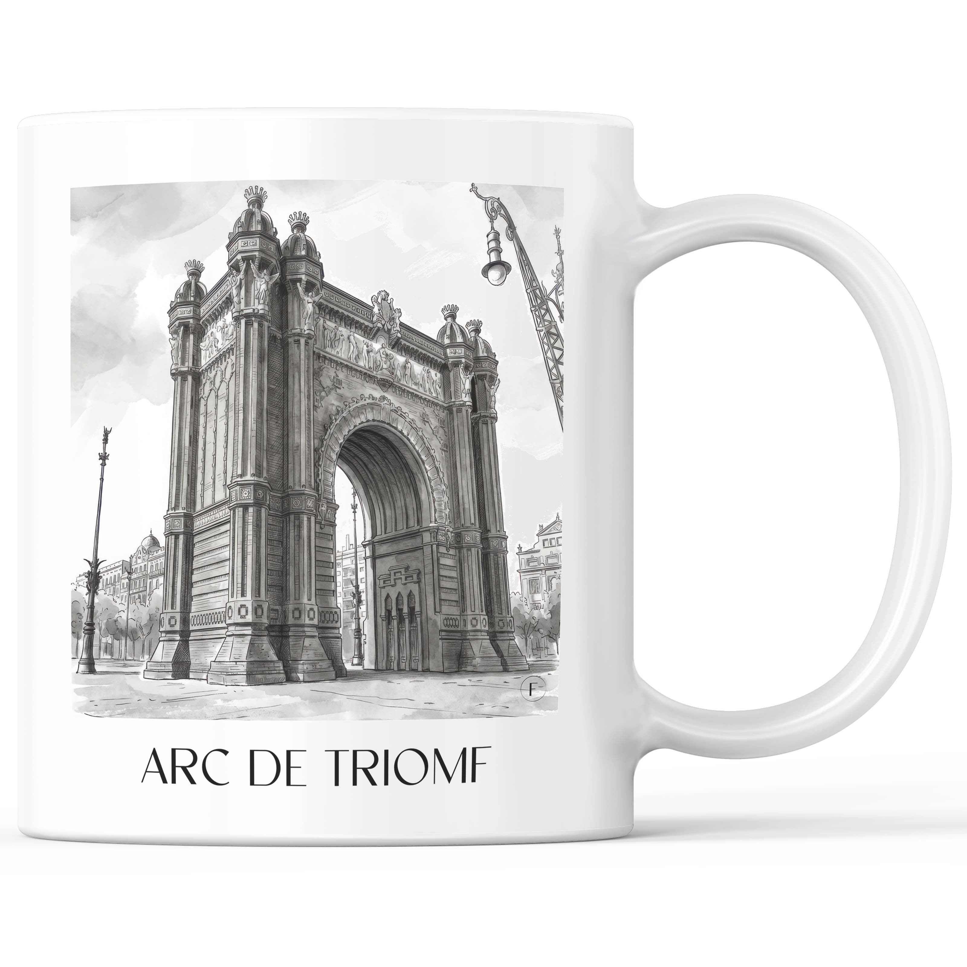 Arc de Triomf Kaffeebecher - Barcelona - Spanien Becher - Kaffeetasse im Aquarell Schwarz-Weiß Stil - favplace
