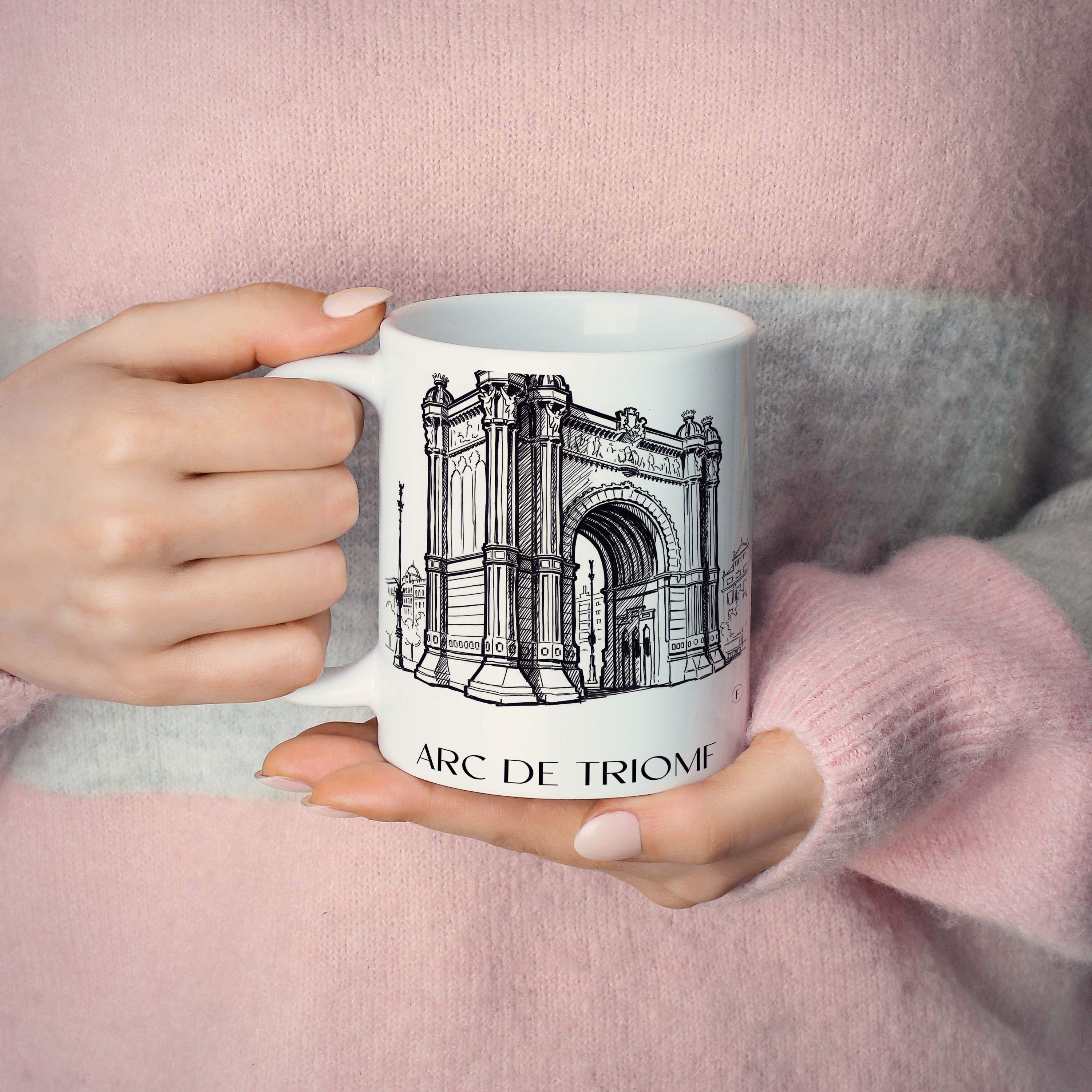 arc-de-triomf-barcelona-spanien-kaffeebecher-skizze