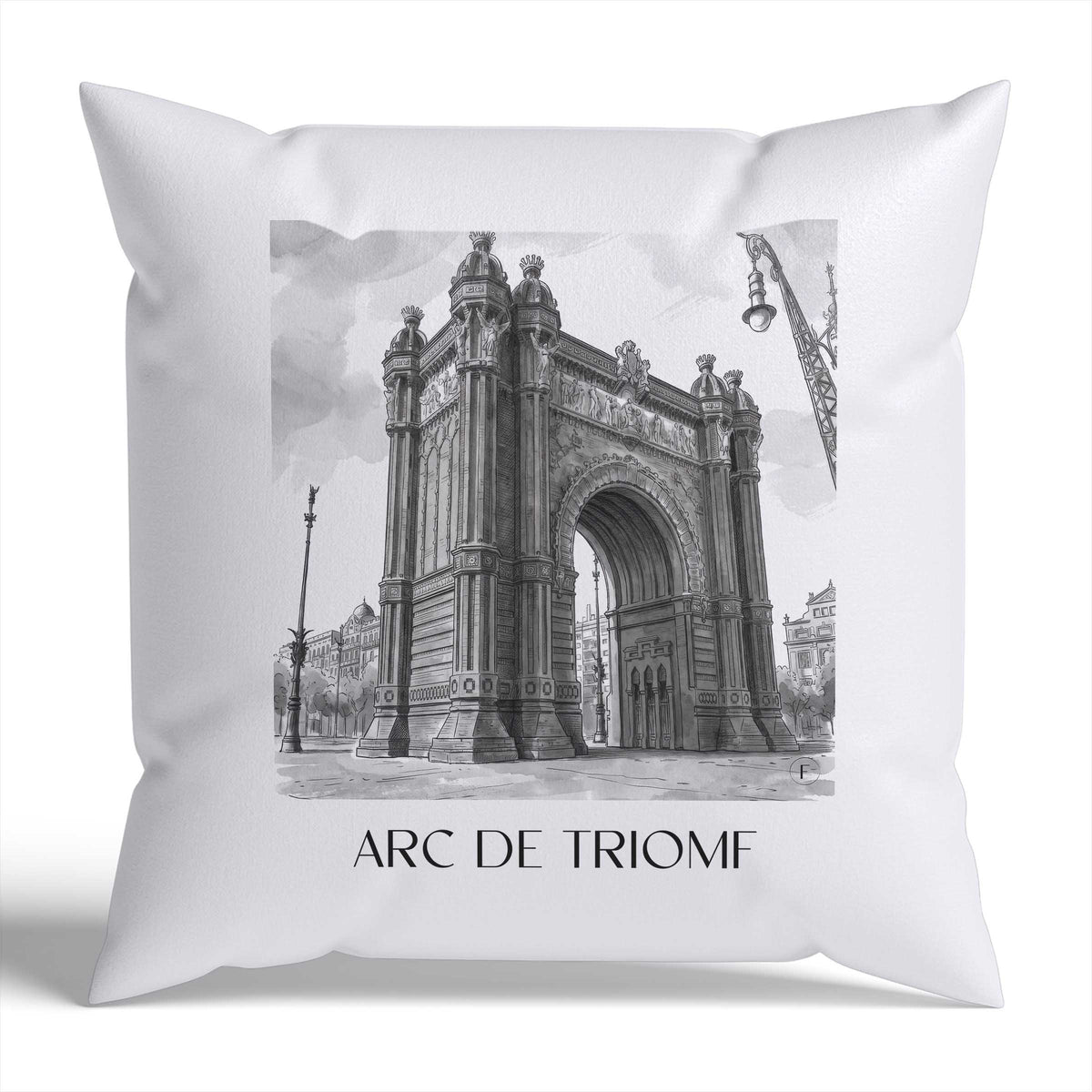 Arc de Triomf Kissenhülle - Zierkissen Bezug - Barcelona - Spanien Kissen bzw. Kissenbezug im Aquarell Schwarz-Weiß Stil - favplace