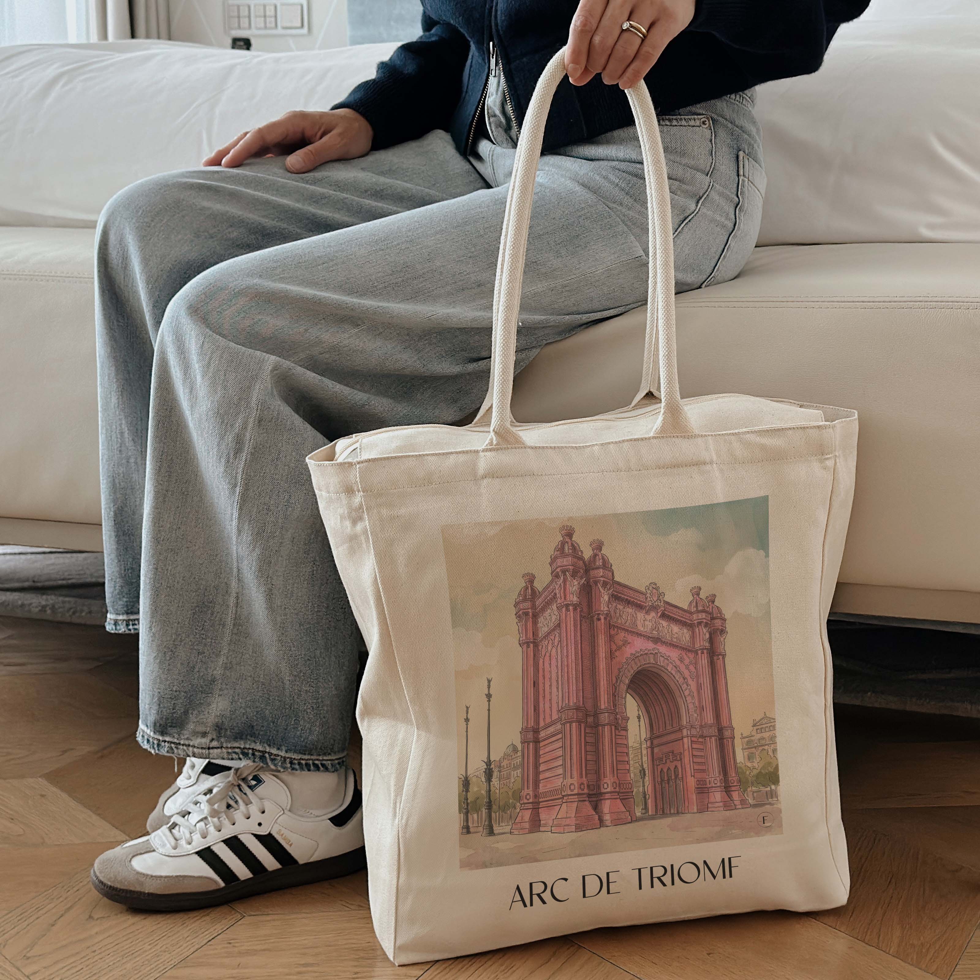 arc-de-triomf-barcelona-spanien-einkaufstasche-aquarell-pink-rosa