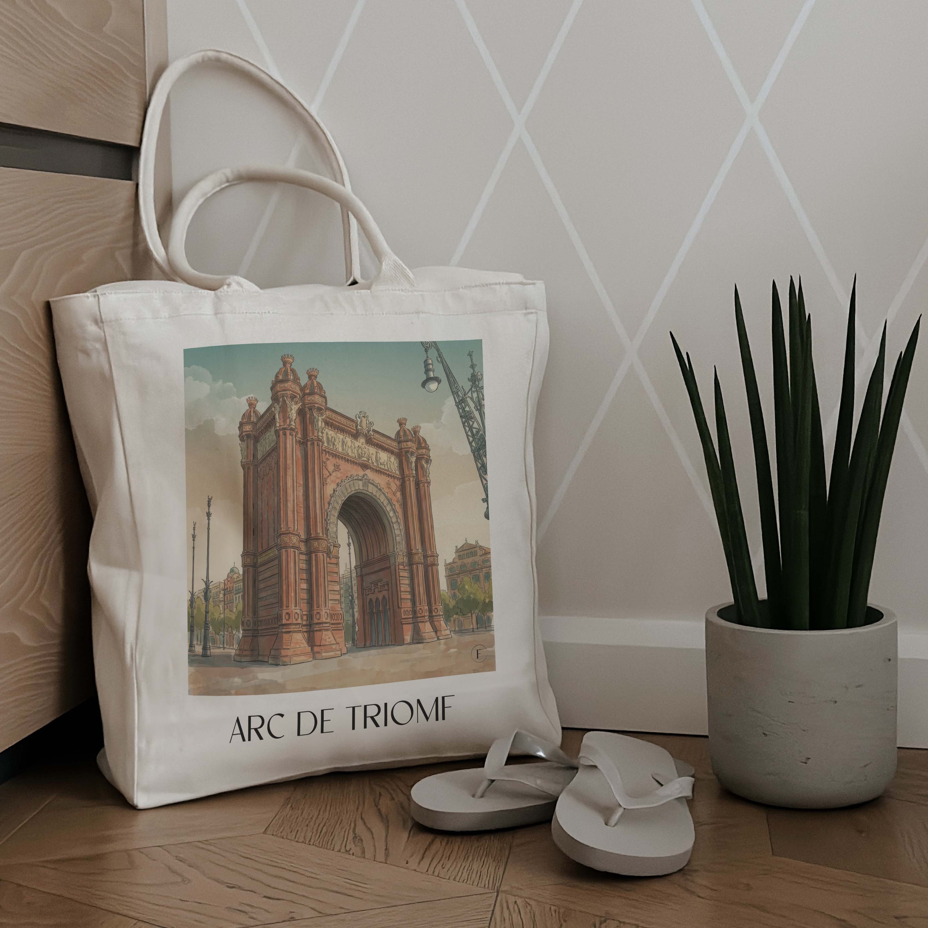 arc-de-triomf-barcelona-spanien-einkaufstasche-aquarell