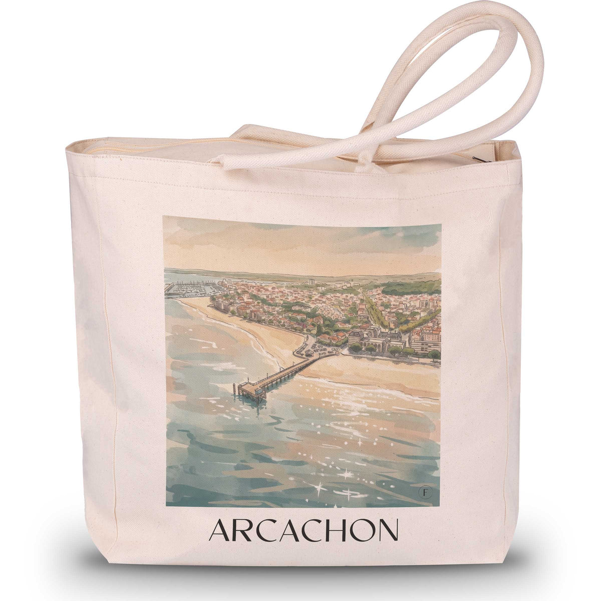 arcachon-gironde-frankreich-einkaufstasche-aquarell