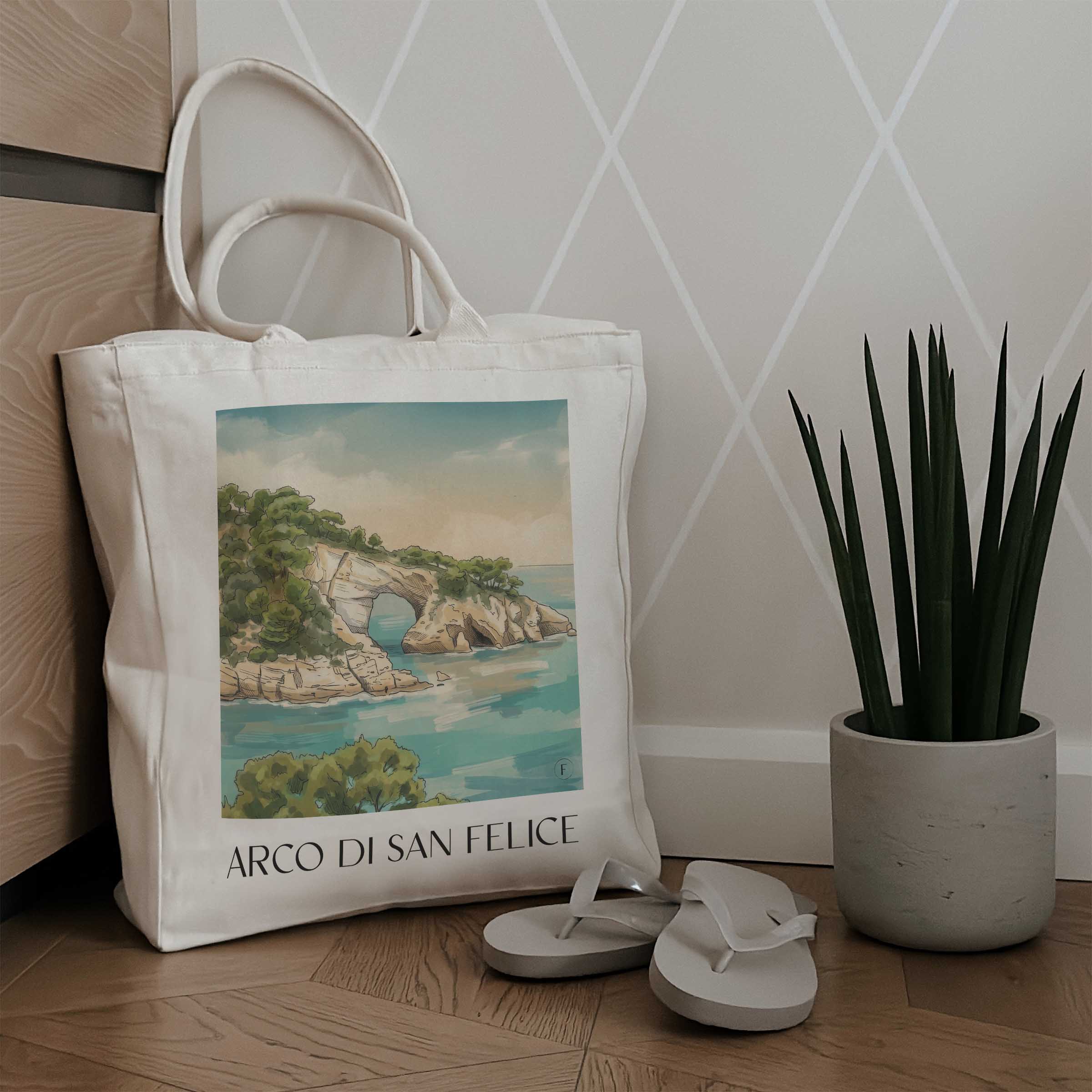 arco-di-san-felice-vieste-italien-einkaufstasche-aquarell