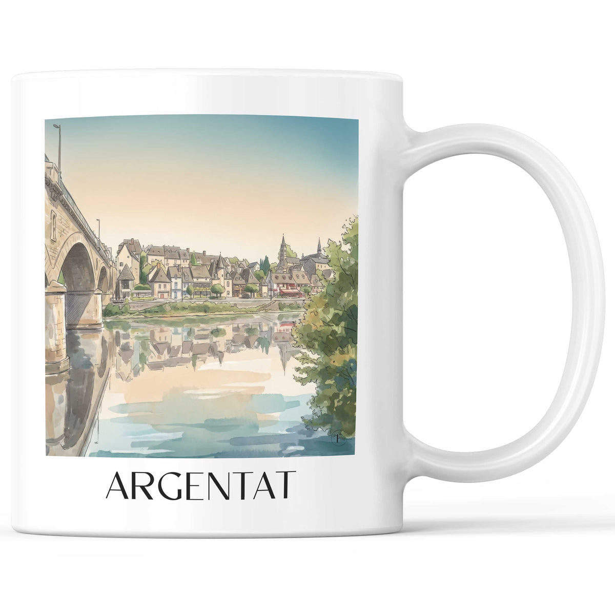 Argentat Kaffeebecher - Corrèze - Frankreich Becher - Kaffeetasse im Aquarell Stil - favplace