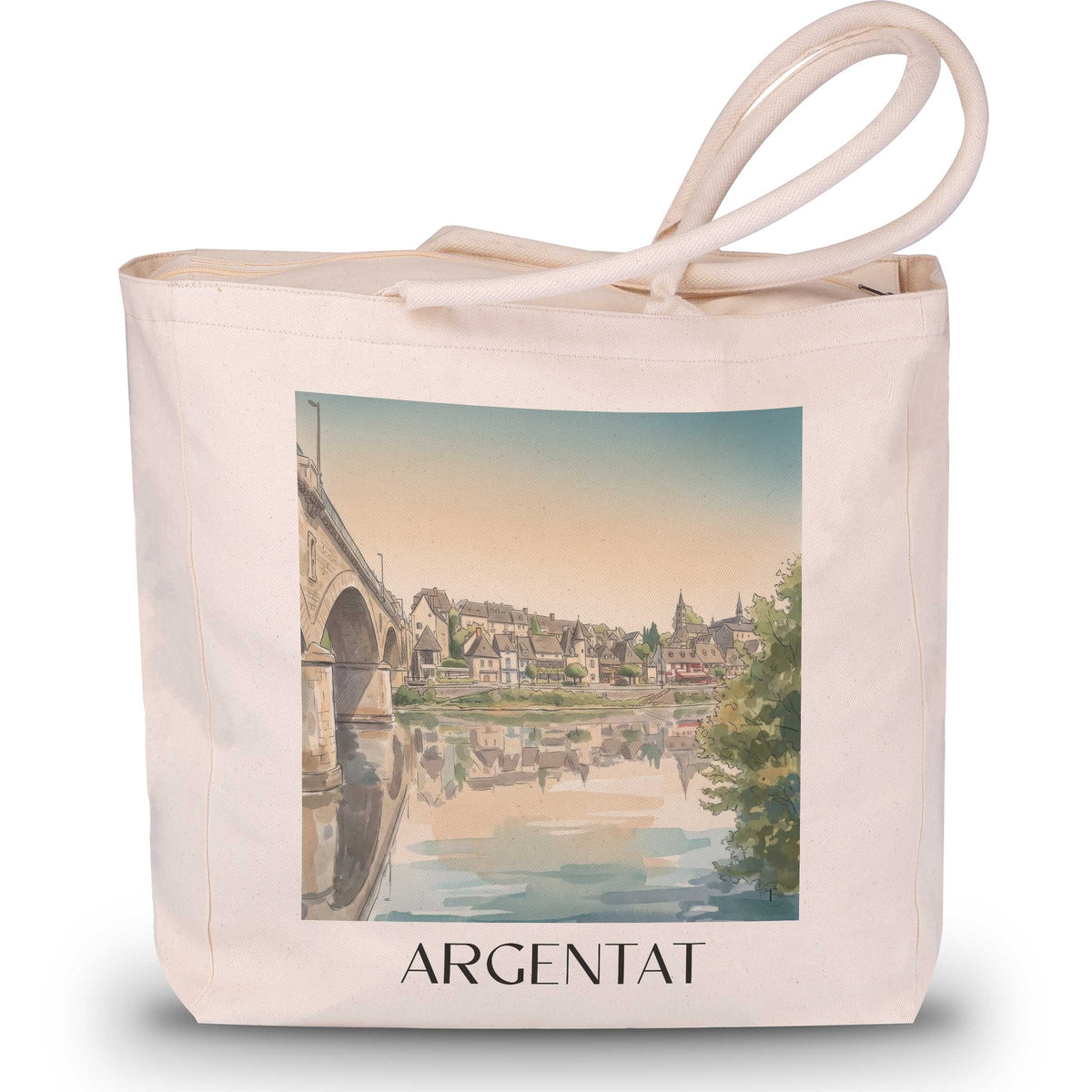 argentat-corrèze-frankreich-einkaufstasche-aquarell