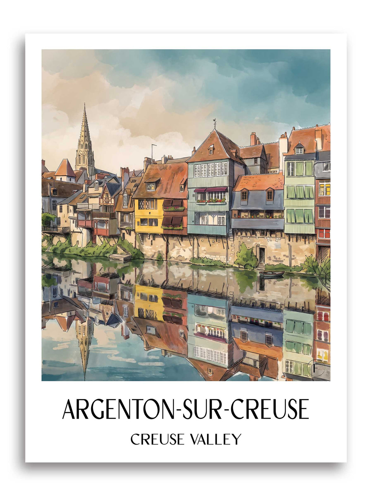 Argenton-sur-Creuse Poster - Vallée de la Creuse - Frankreich Kunstdruck - Aquarell von A4 bis A1