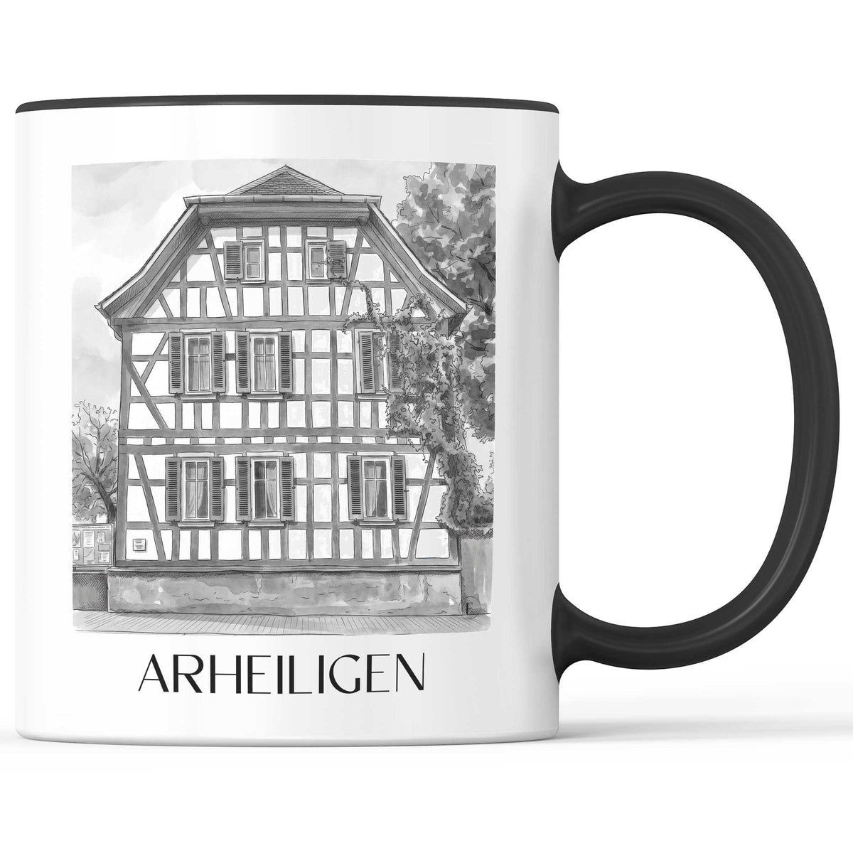 Arheiligen Kaffeebecher - Darmstadt - Deutschland Becher - Kaffeetasse im Aquarell Schwarz-Weiß Stil - favplace