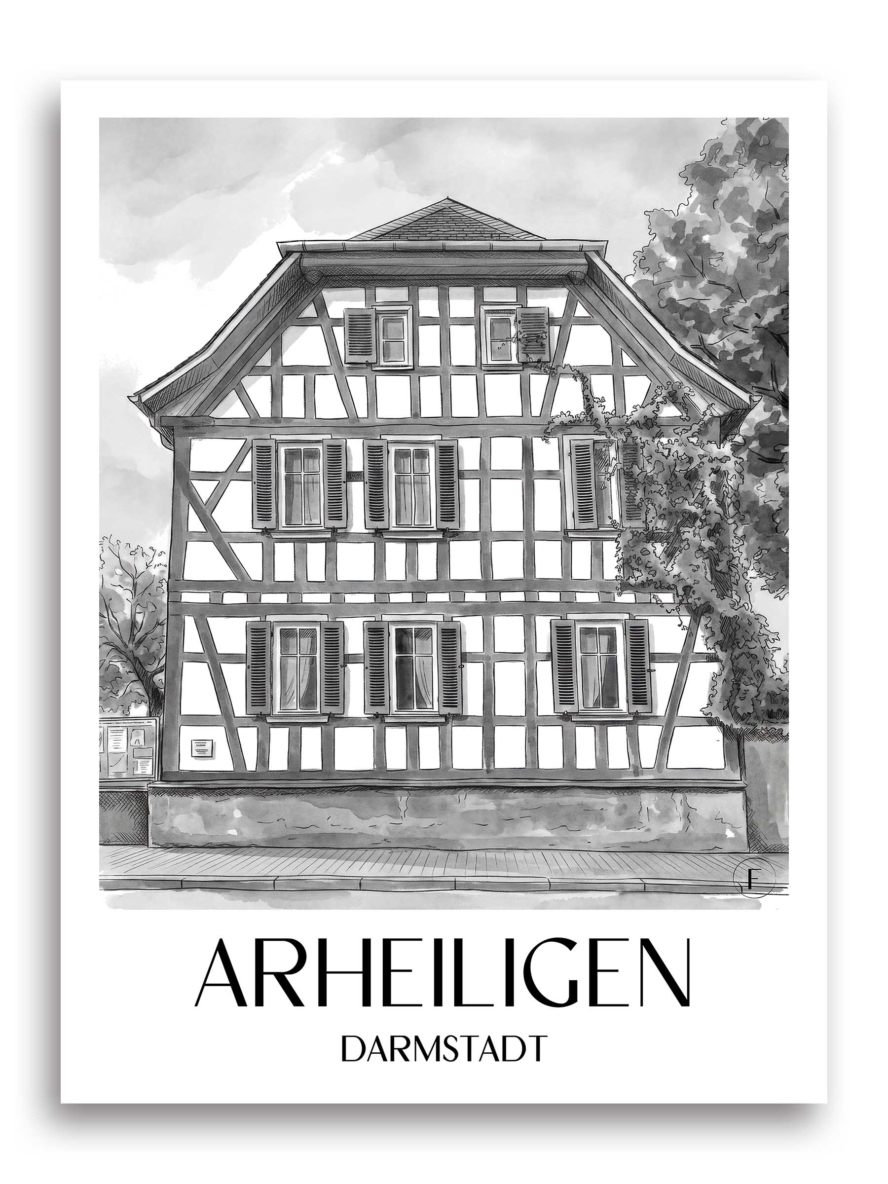 arheiligen-darmstadt-deutschland-poster-aquarell-schwarz-weiss