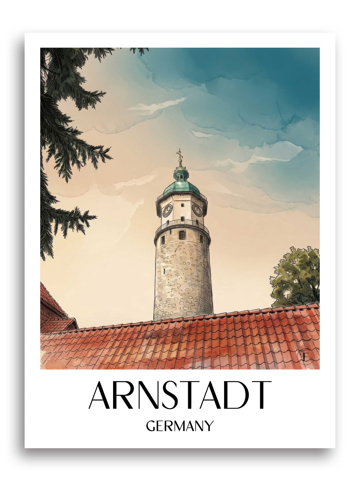 Arnstadt Poster - Ilmtal - Deutschland Kunstdruck - Aquarell von A4 bis A1 - favplace