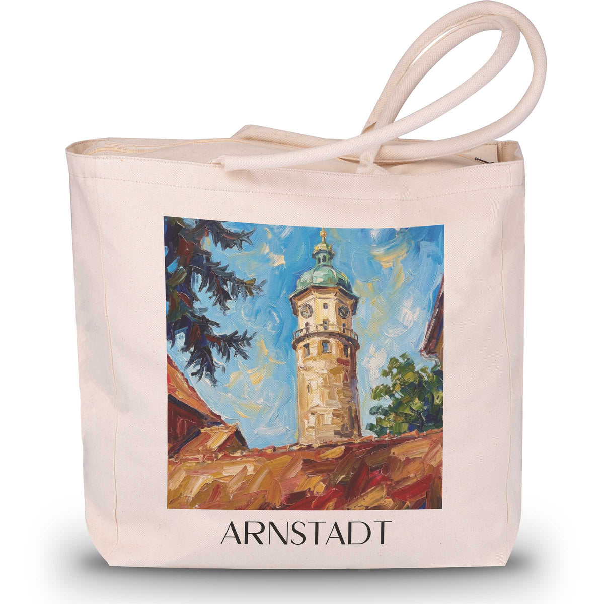 Arnstadt Shopping Tasche - Ilmtal - Deutschland Tote Bag - Einkaufstasche im Ölgemälde Stil - favplace