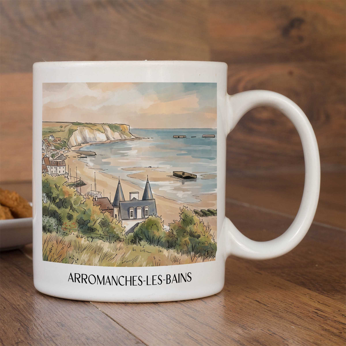 arromanches-les-bains-d-day-strände-frankreich-kaffeebecher-aquarell
