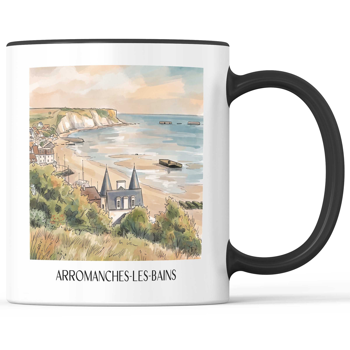 Arromanches-les-Bains Kaffeebecher - D-Day-Strände - Frankreich Becher - Kaffeetasse im Aquarell Stil