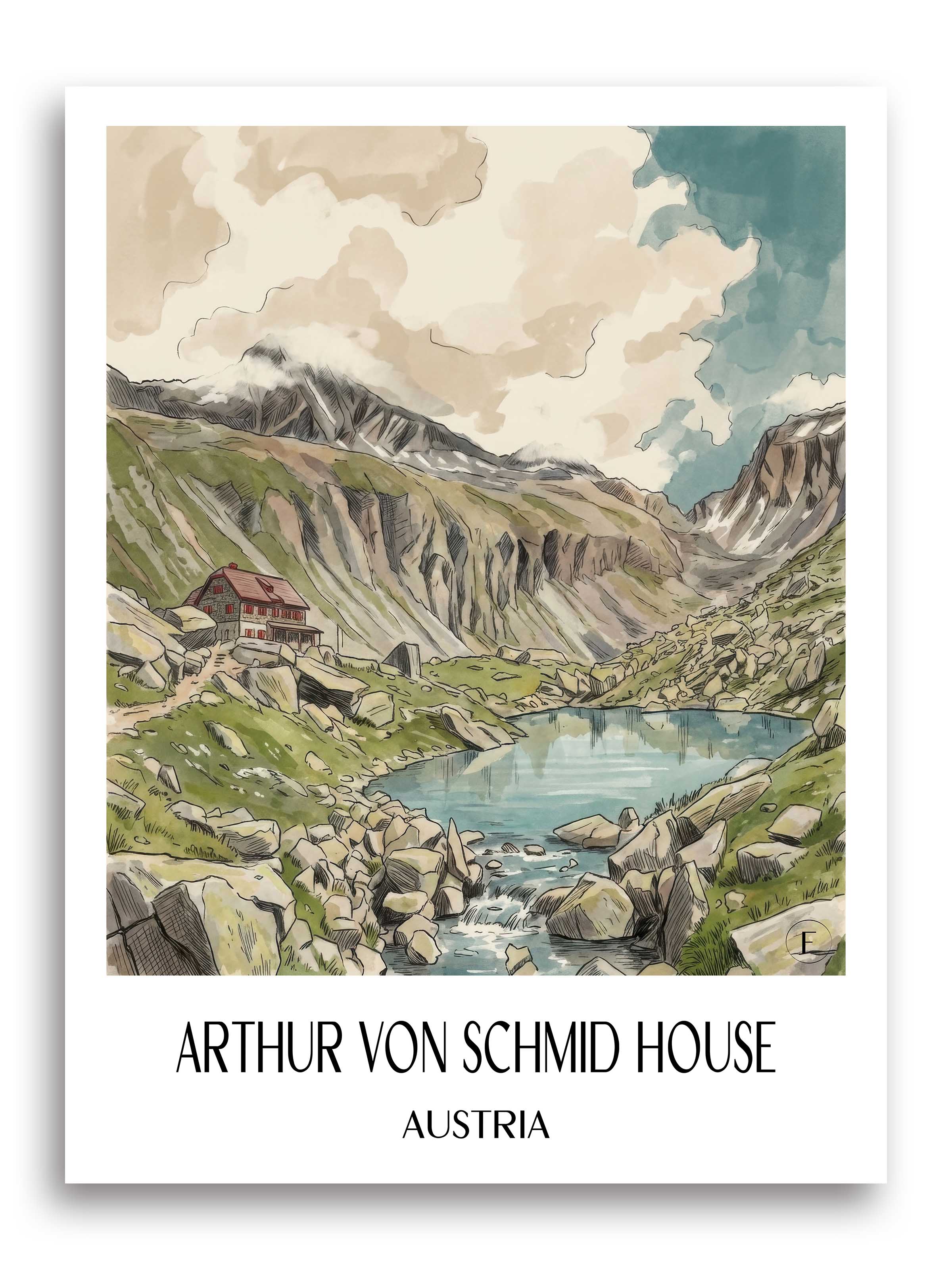 Arthur-von-Schmid-Haus Poster - Kärnten - Österreich Kunstdruck - Aquarell von A4 bis A1 - favplace
