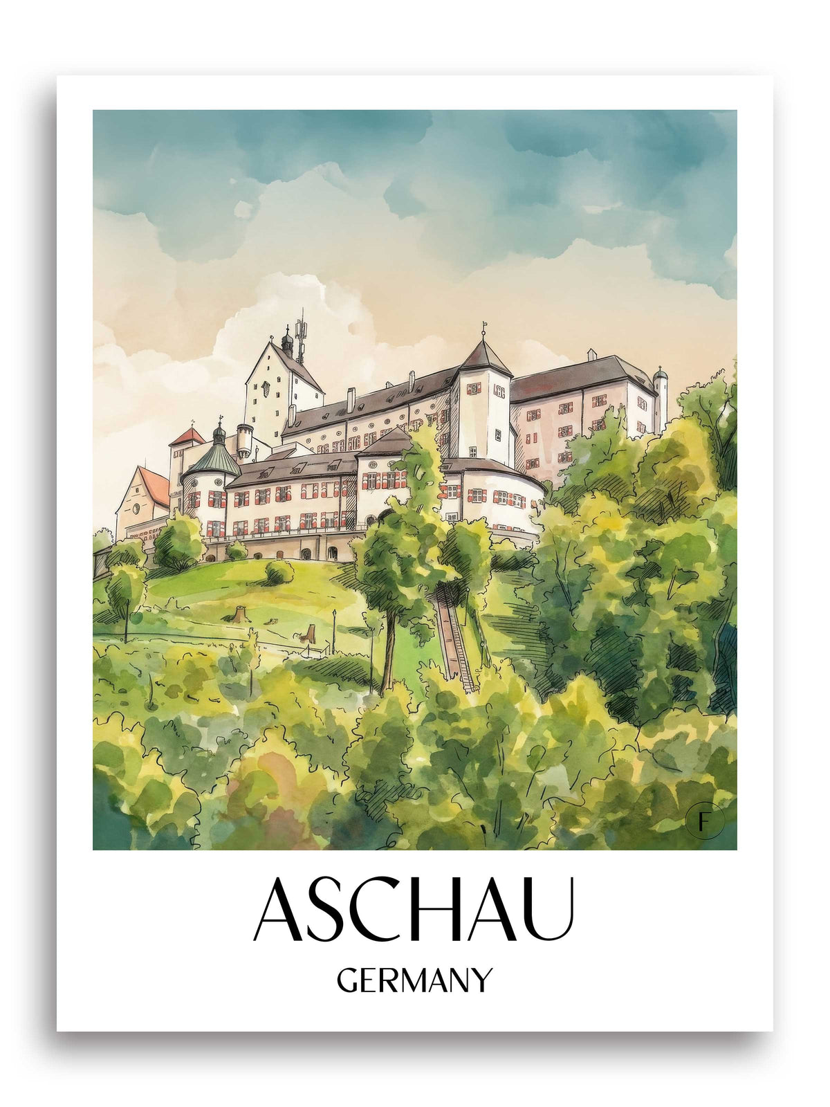 Aschau Poster - Chiemgau - Deutschland Kunstdruck - Aquarell von A4 bis A1 - favplace