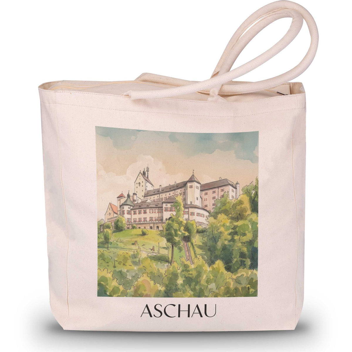 aschau-chiemgau-deutschland-einkaufstasche-aquarell