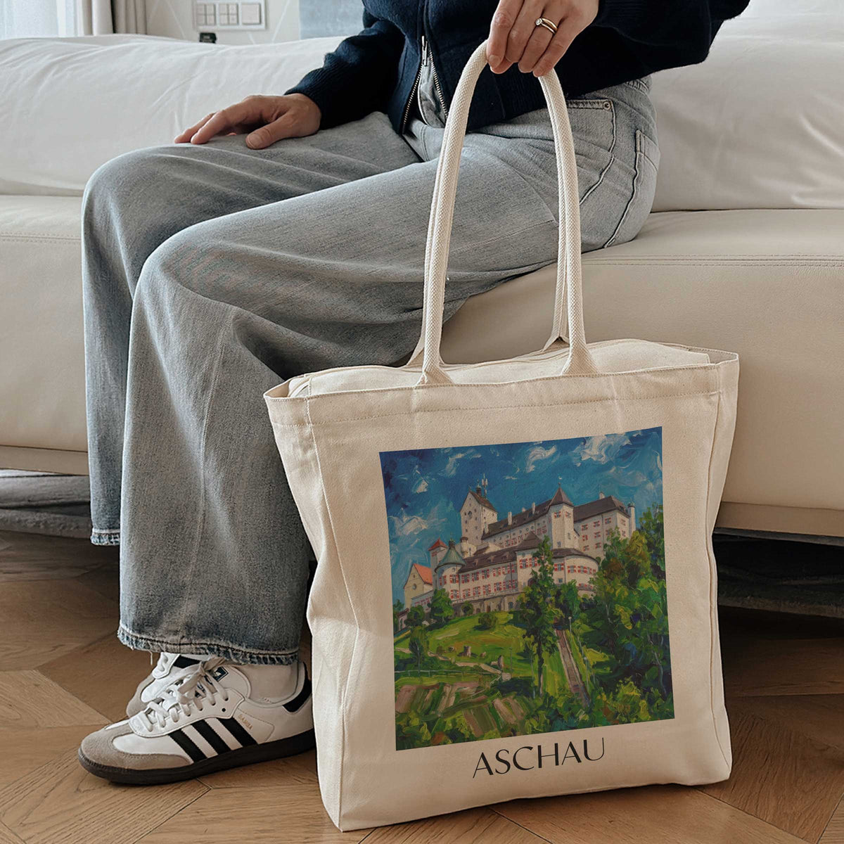 aschau-chiemgau-deutschland-einkaufstasche-oil-painting-oelgemaelde