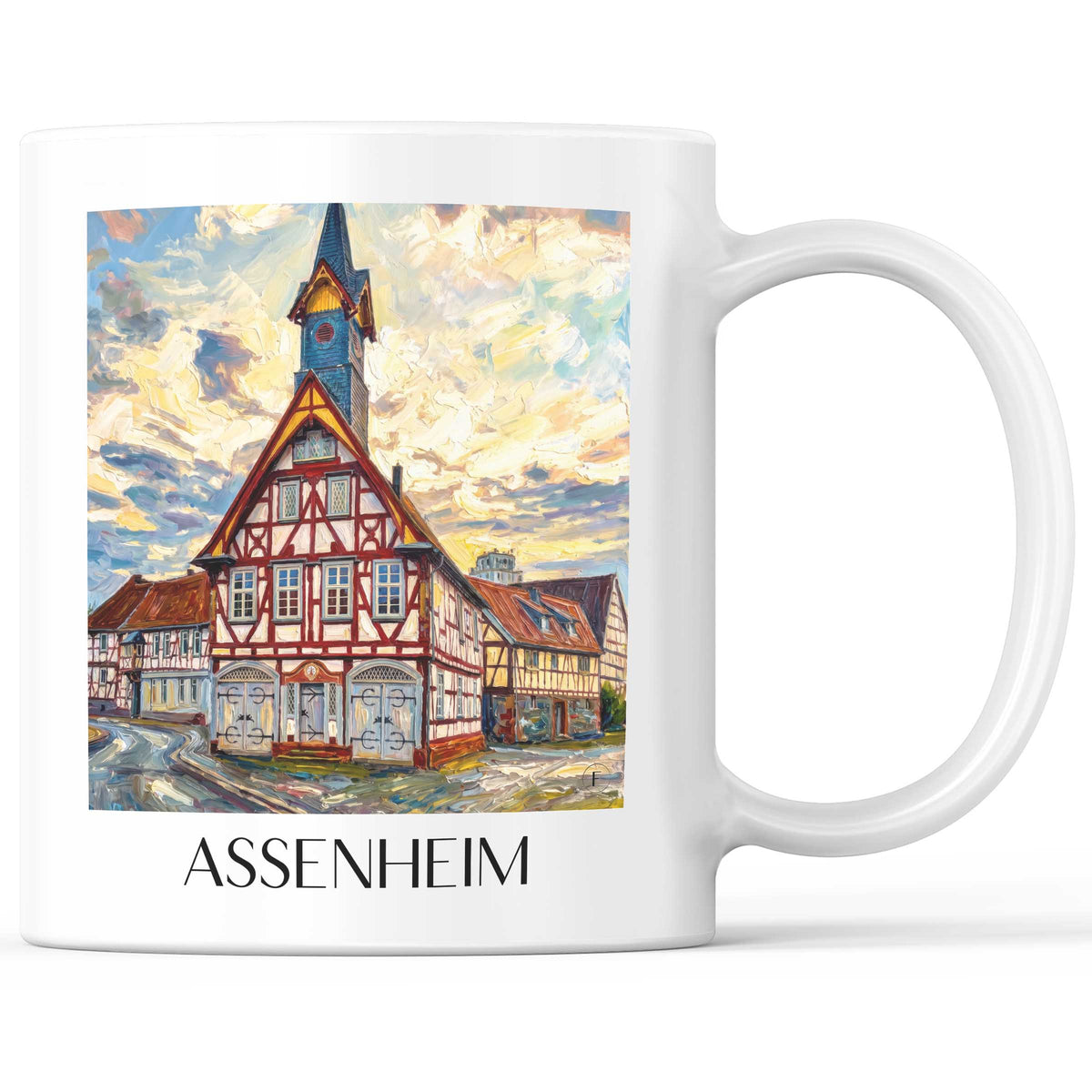 Assenheim Kaffeebecher - Wetterau - Deutschland Becher - Kaffeetasse im Ölgemälde Stil