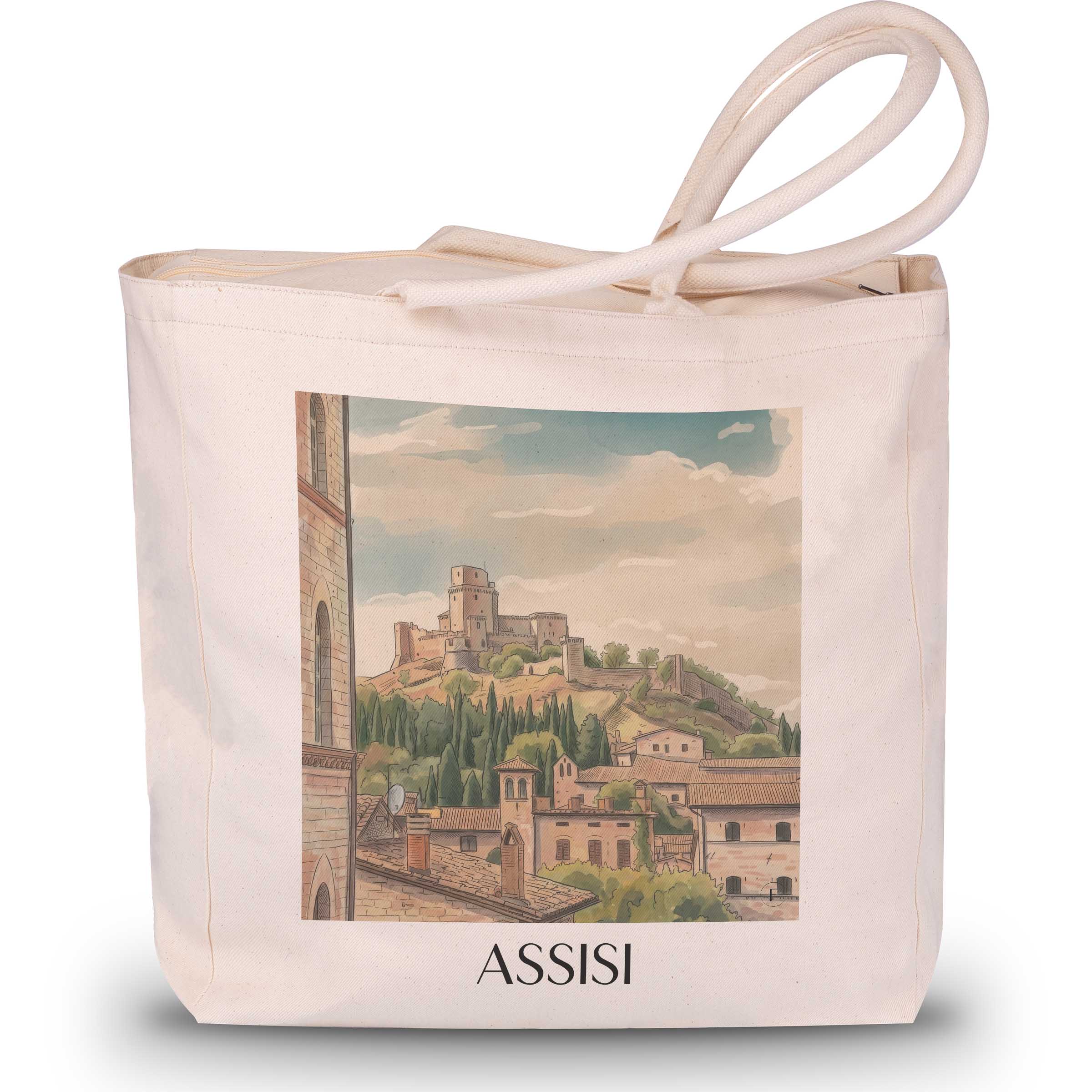 Assisi Shopping Tasche - Umbrien - Italien Tote Bag - Einkaufstasche im Aquarell Stil - favplace