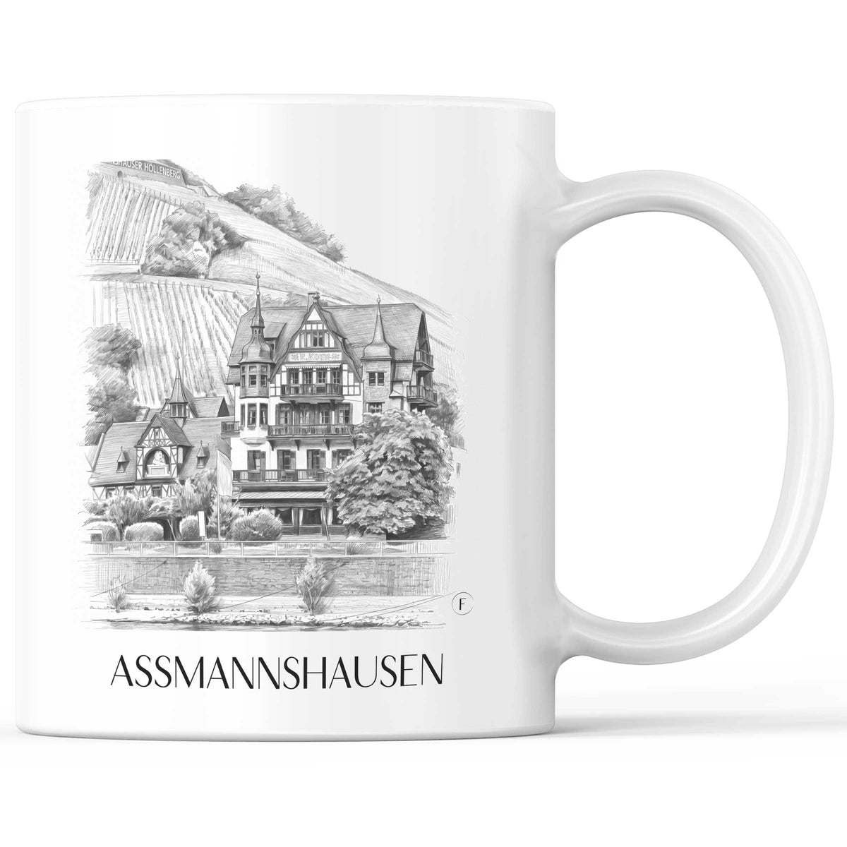 Assmannshausen Kaffeebecher - Rheingau - Deutschland Becher - Kaffeetasse im Zeichnung Stil
