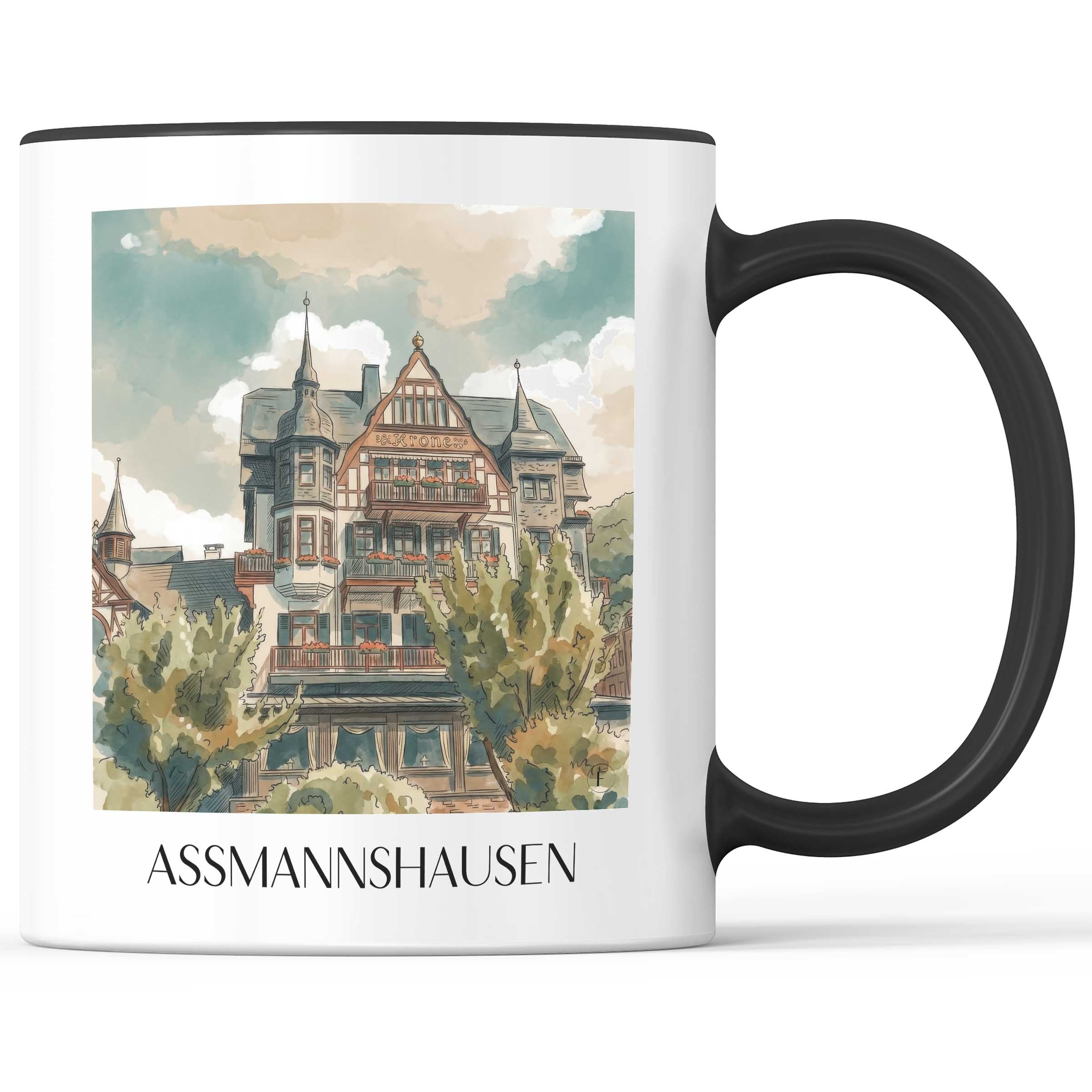 Assmanshausen Kaffeebecher - Rheingau - Deutschland Becher - Kaffeetasse im Aquarell Stil - favplace