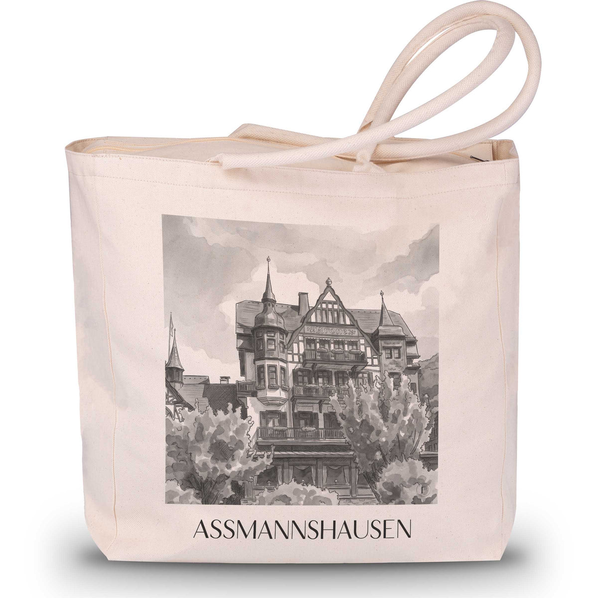 Assmanshausen Shopping Tasche - Rheingau - Deutschland Tote Bag - Einkaufstasche im Aquarell Schwarz-Weiß Stil - favplace