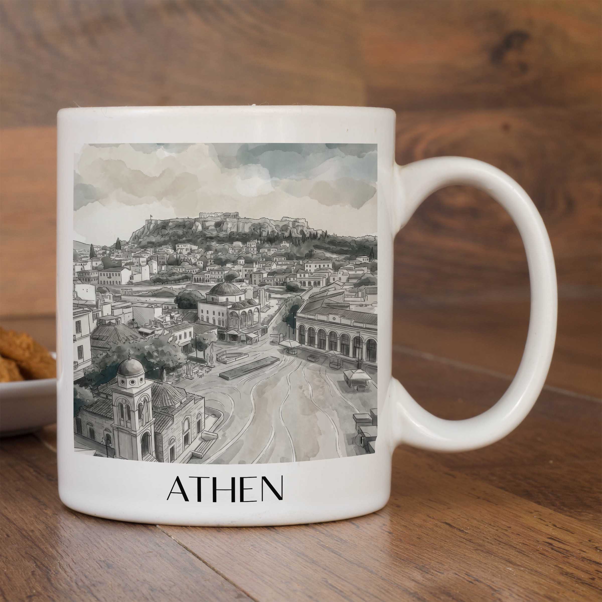 athen-griechenland-kaffeebecher-aquarell-schwarz-weiss