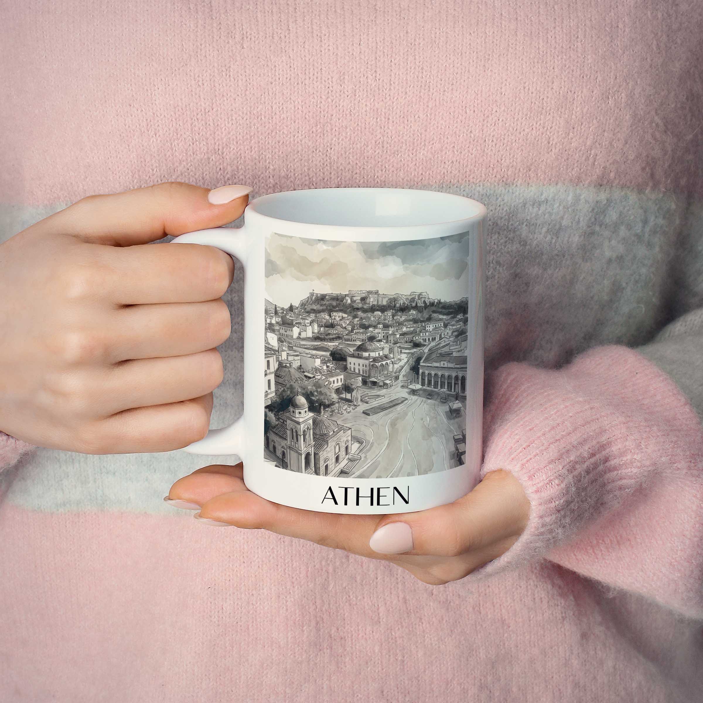 athen-griechenland-kaffeebecher-aquarell-schwarz-weiss