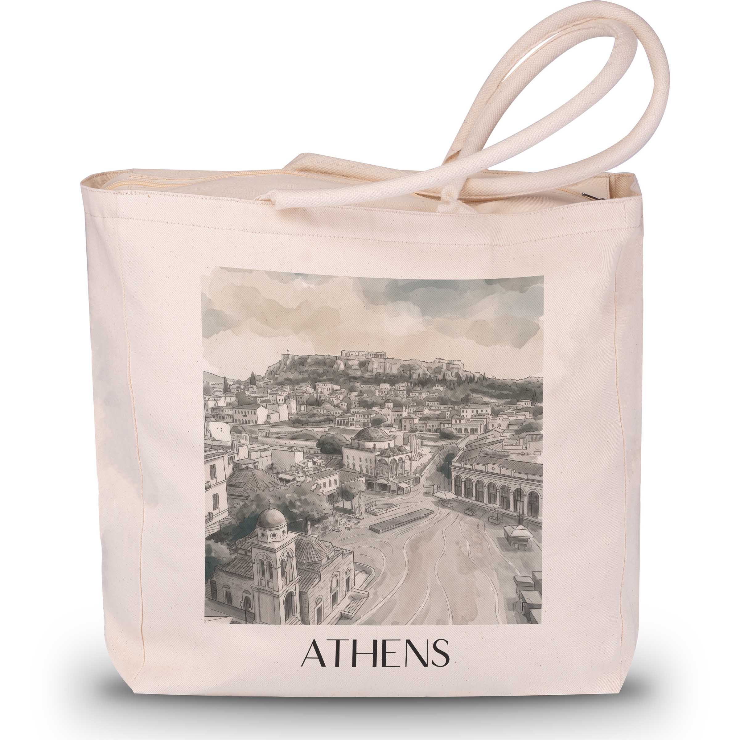 Athen - Griechenland Tote Bag - Einkaufstasche im Aquarell Schwarz-Weiß Stil - favplace