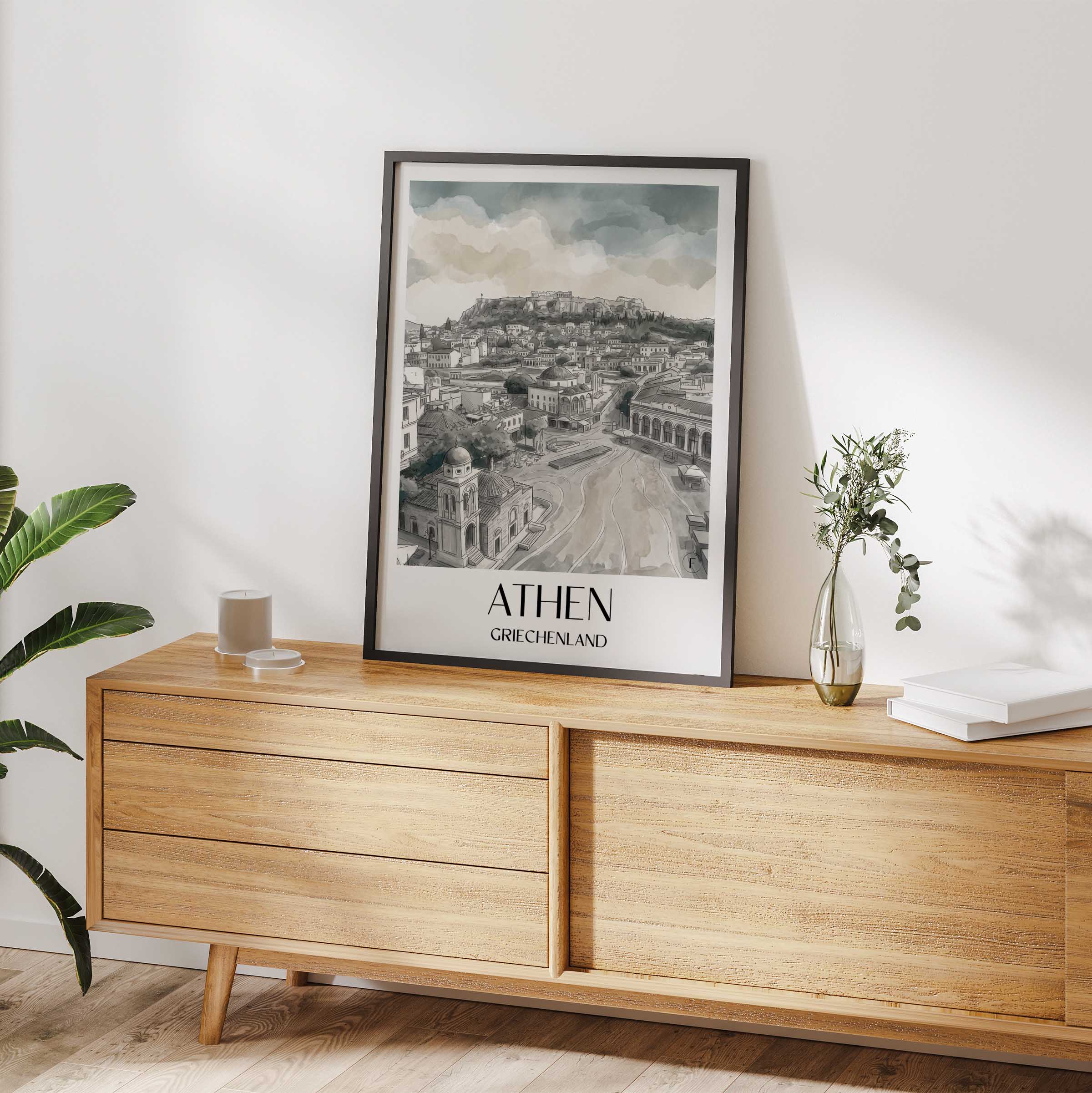 athen-griechenland-poster-aquarell-schwarz-weiss