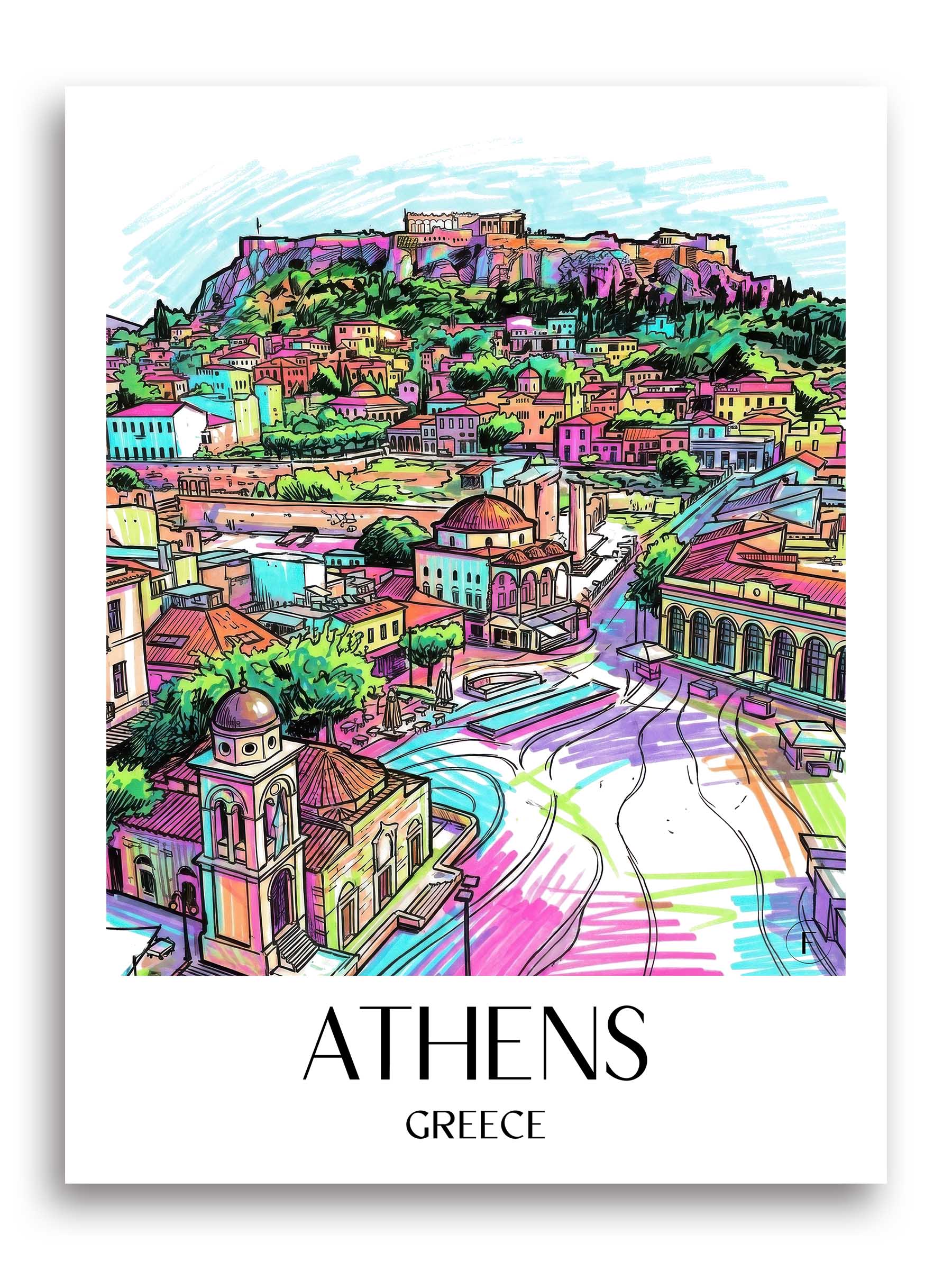 Athen Poster - - Griechenland Kunstdruck - Tag Graffiti von A4 bis A1 - favplace