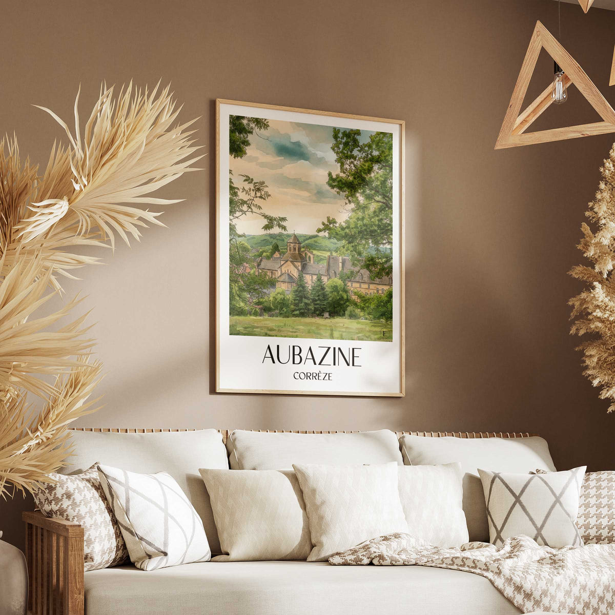 aubazine-corrèze-frankreich-poster-aquarell