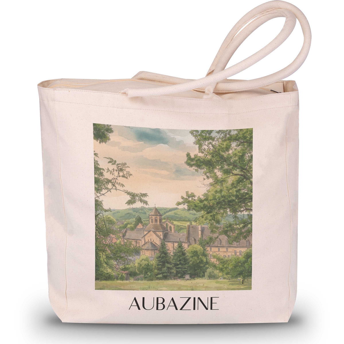 aubazine-corrèze-frankreich-einkaufstasche-aquarell