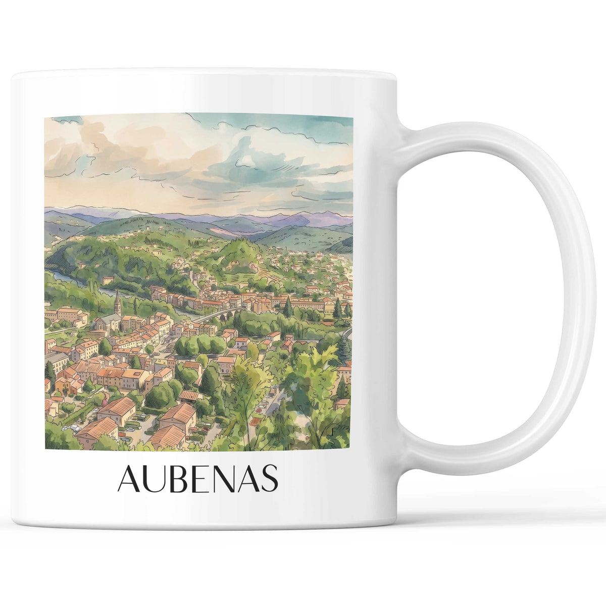 Aubenas Kaffeebecher - Ardèche - Frankreich Becher - Kaffeetasse im Aquarell Stil - favplace