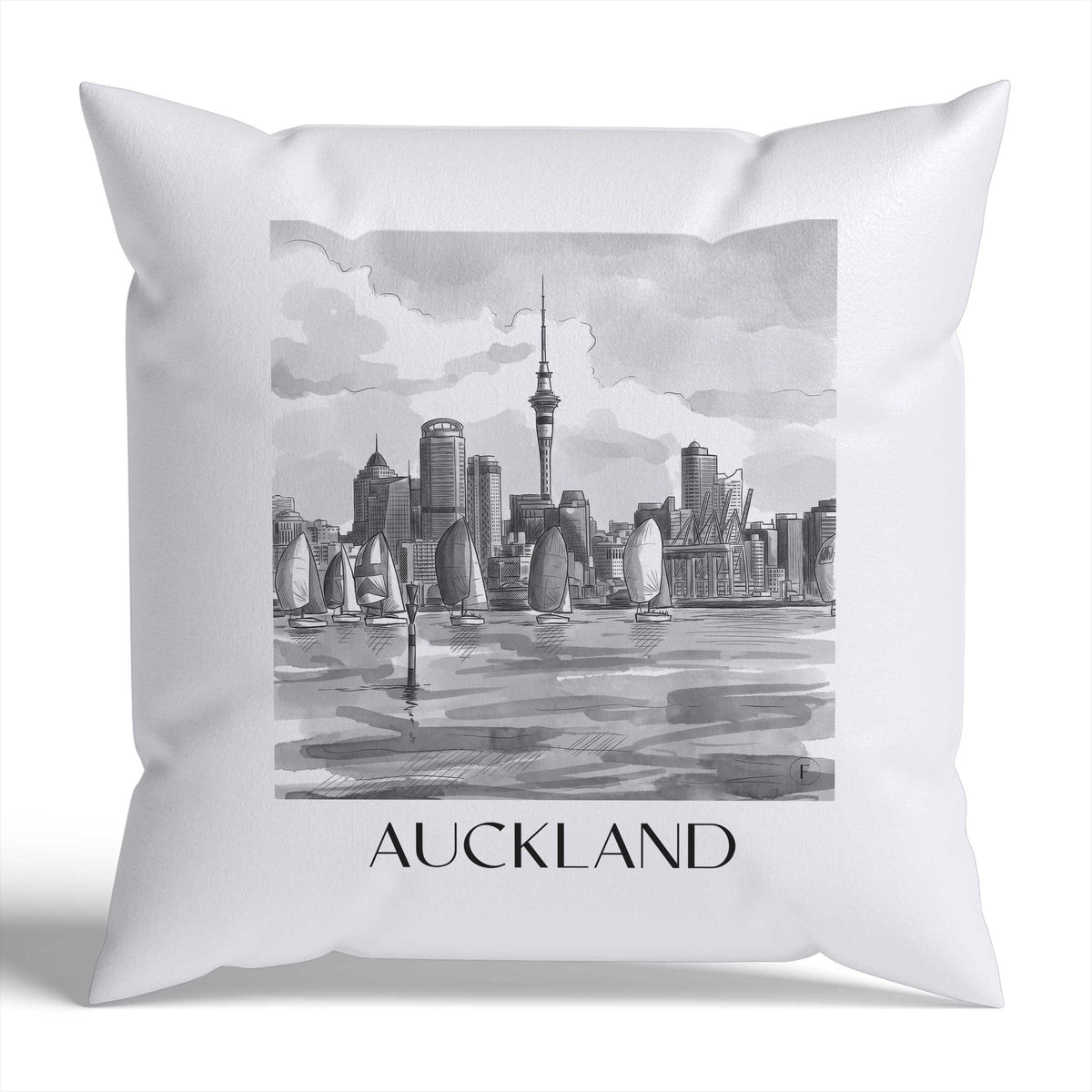 Auckland Kissenhülle - Zierkissen Bezug - Neuseeland - Neuseeland Kissen bzw. Kissenbezug im Aquarell Schwarz-Weiß Stil - favplace